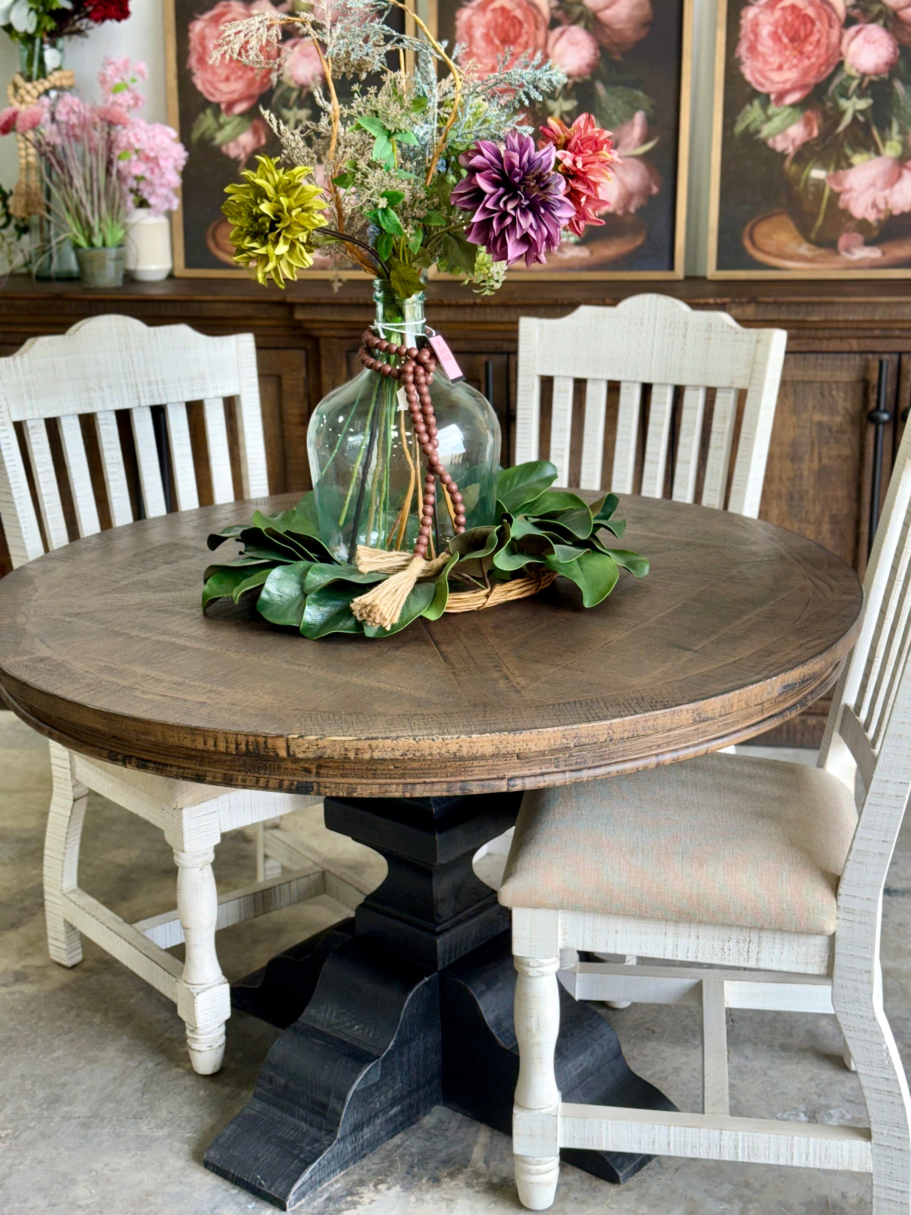 Callie 48" Round Table-Handrubbed Black/Honeywood