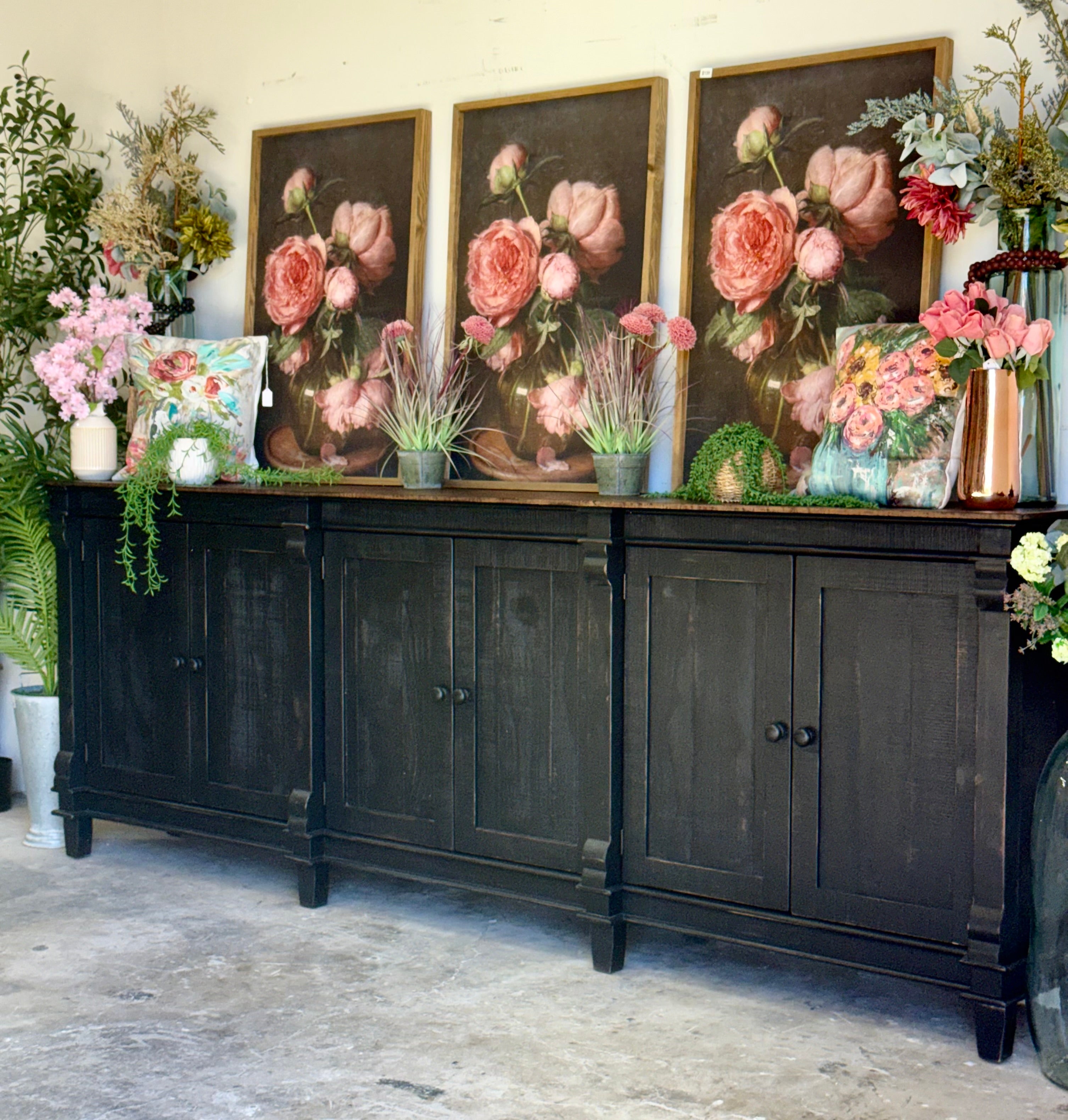 Allison 108" 6 Door Console-Handrubbed Black/Honeywood