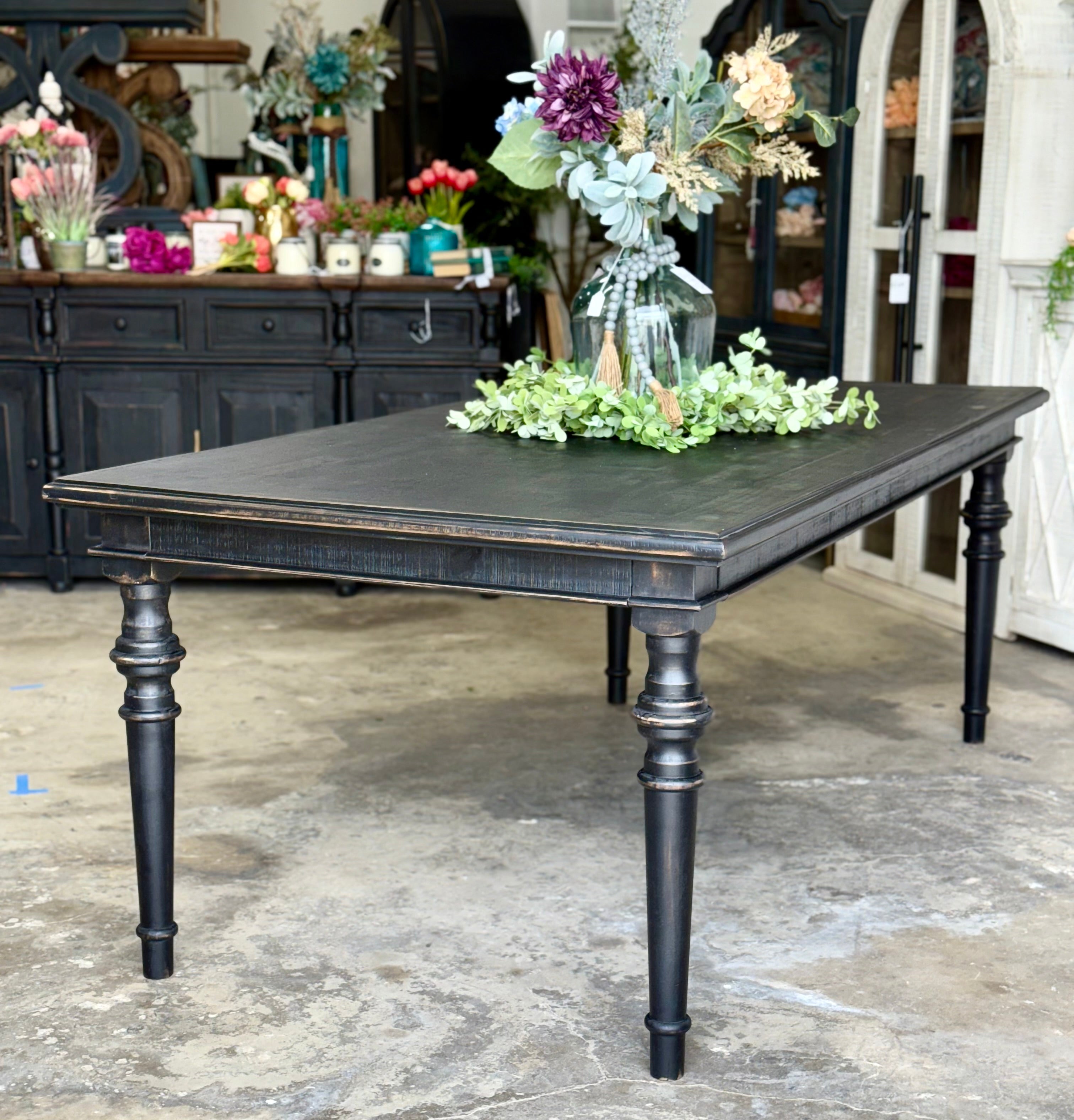 Adeline™ 7 Foot Dining Table Set With 6 Chairs-Handrubbed Black