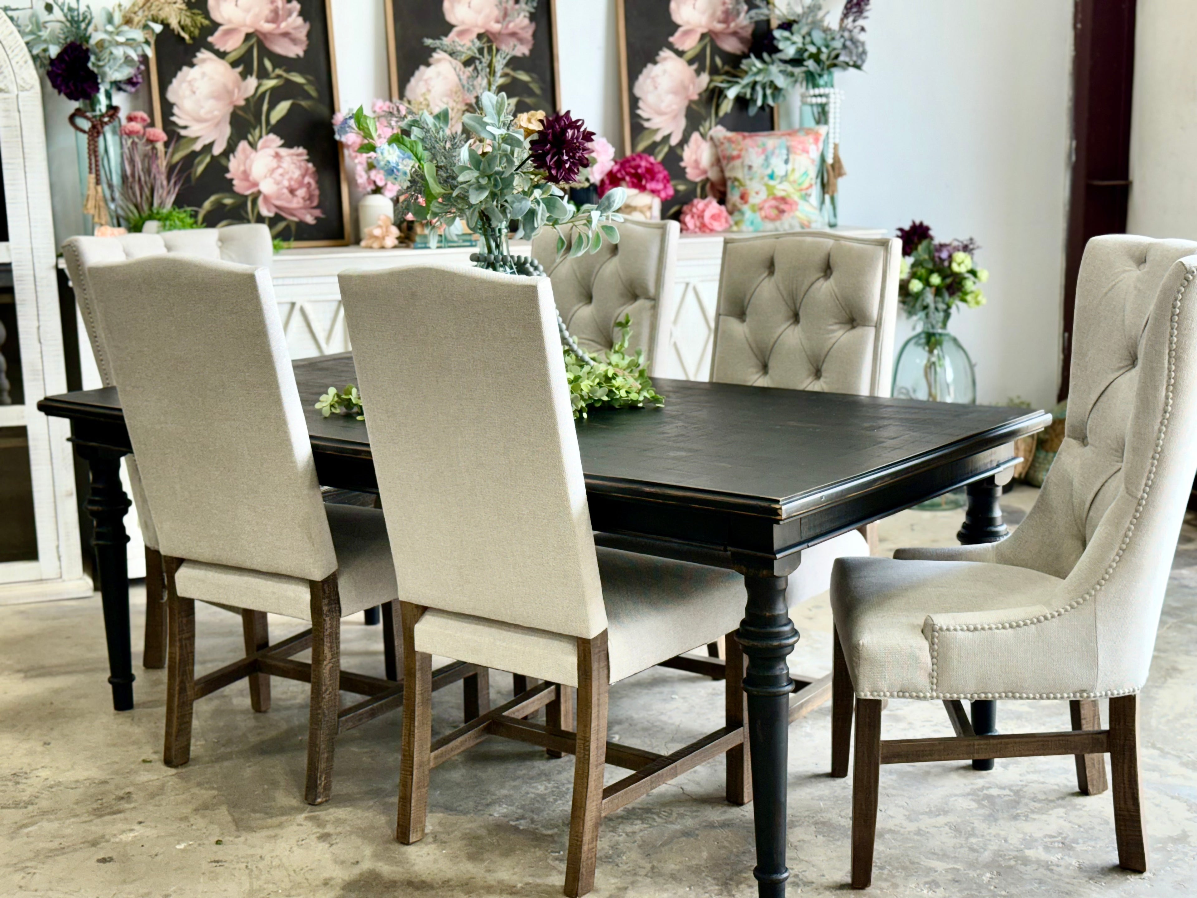 Adeline™ 7 Foot Dining Table Set With 6 Chairs-Handrubbed Black