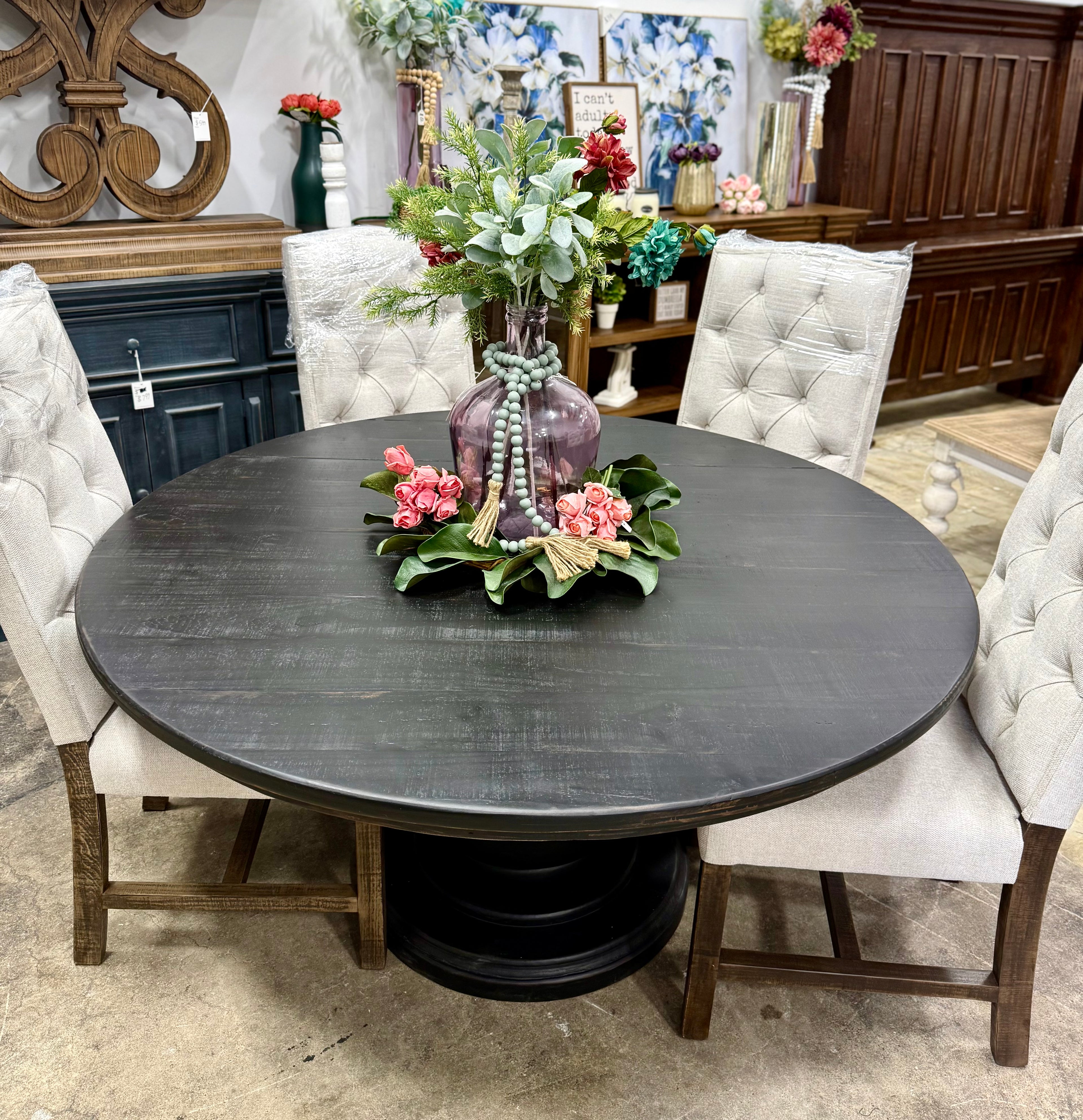 Lilly 60" Round Table - Handrubbed Black