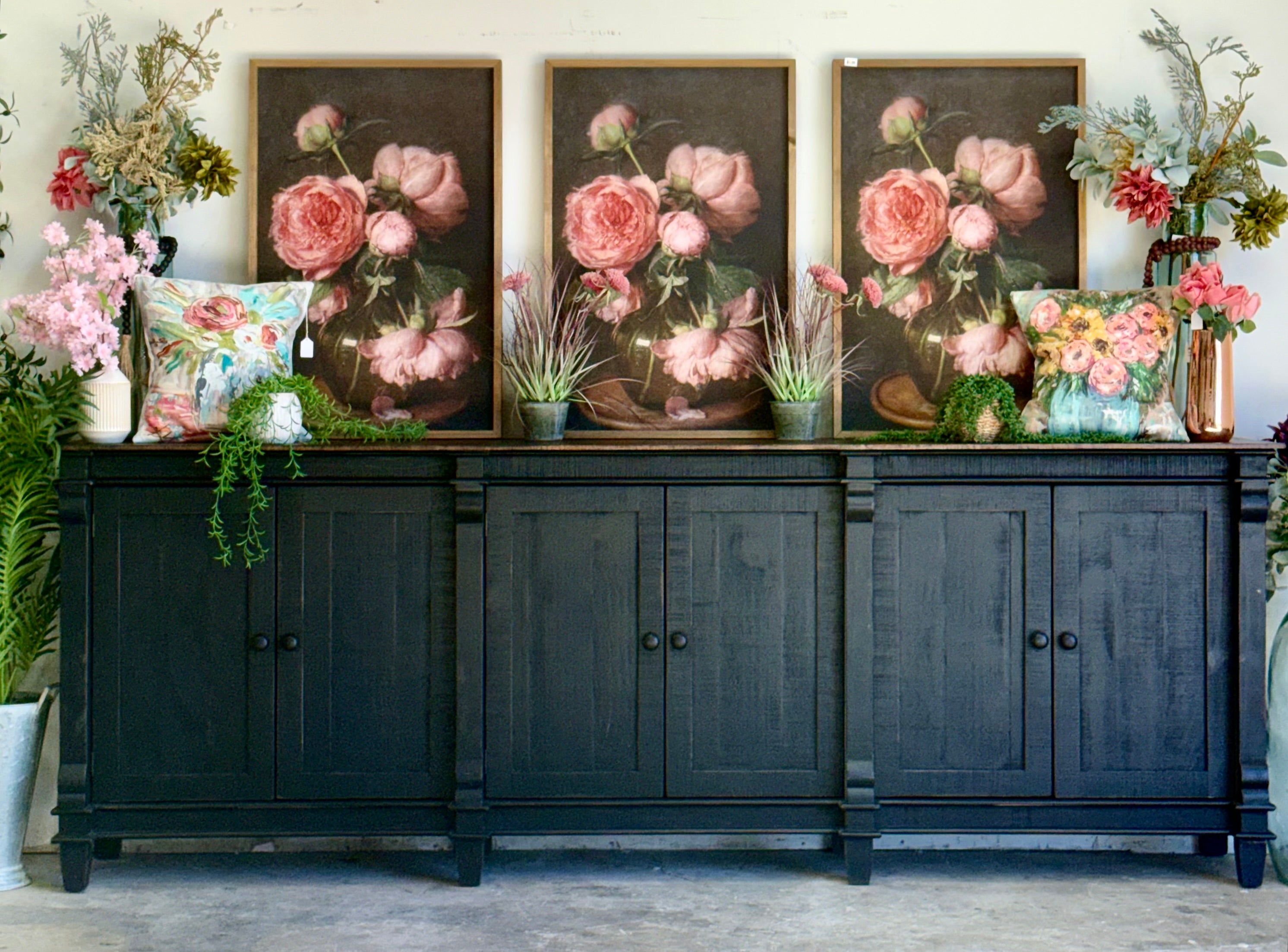 Allison 108" 6 Door Console-Handrubbed Black/Honeywood