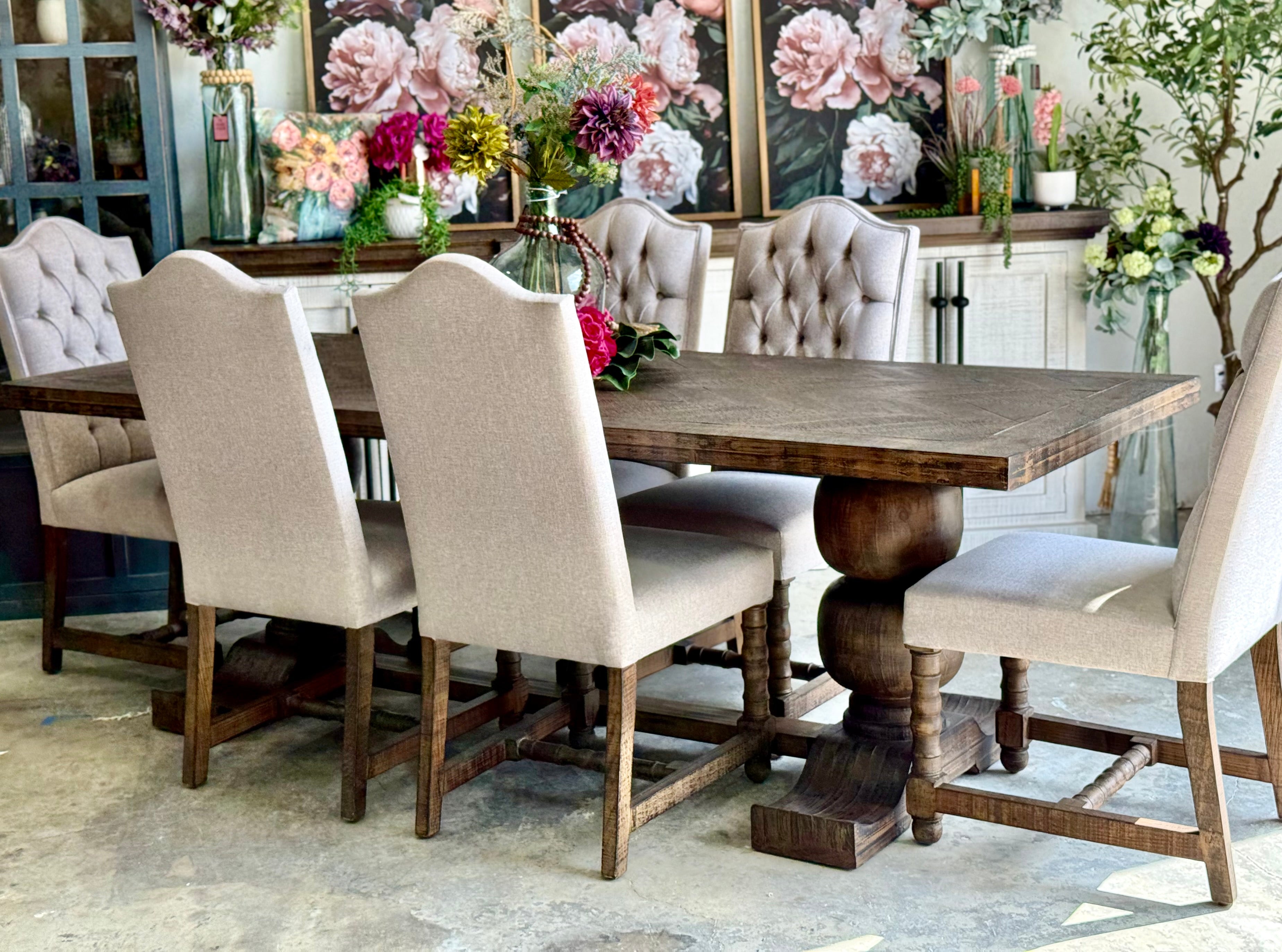 Myla 8 Foot Rounded Pedestal Table Set With 6 Upholstered chairs-Honeywood™