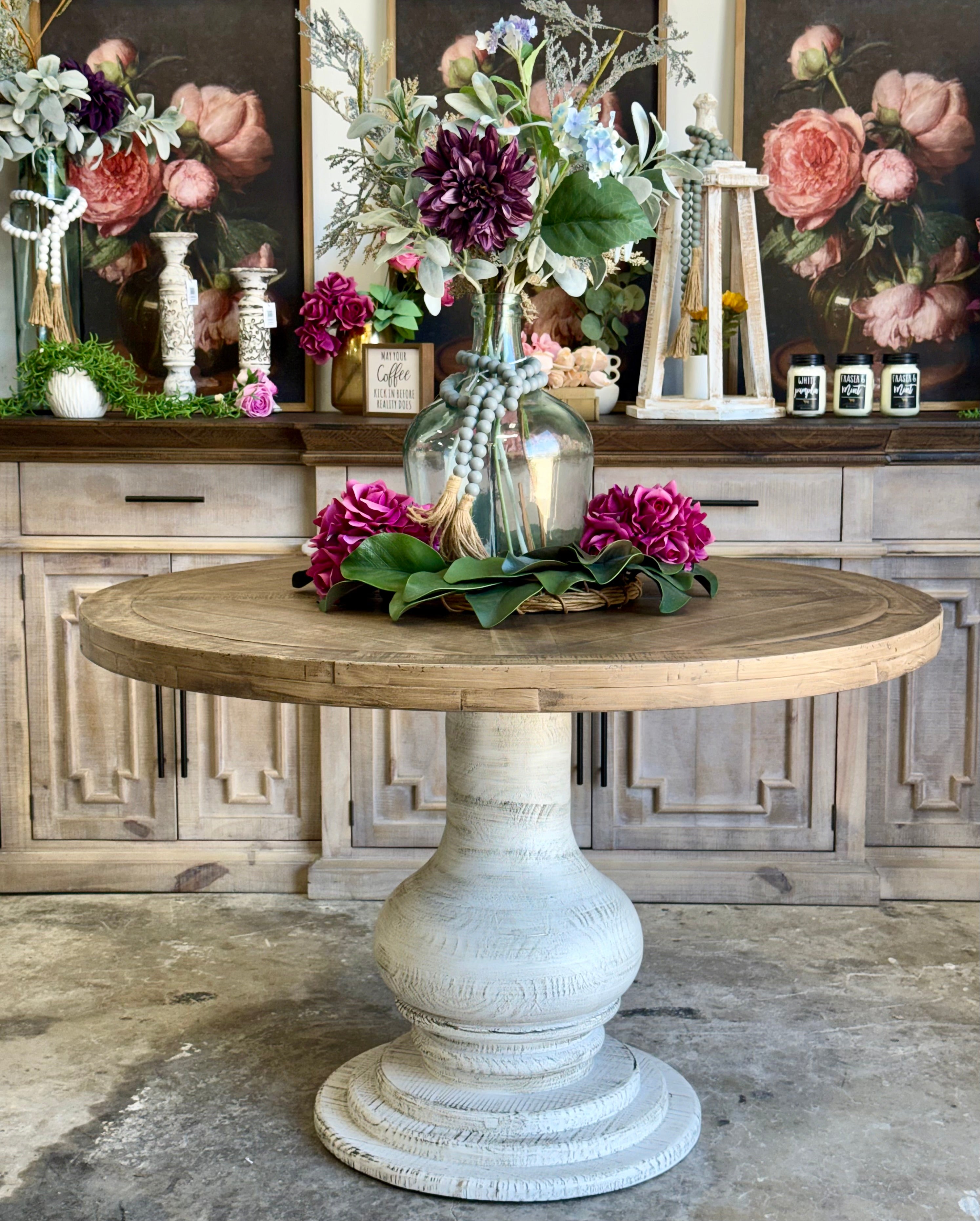 Clara 47" Round Dining Table-White Wheat/Sandstone