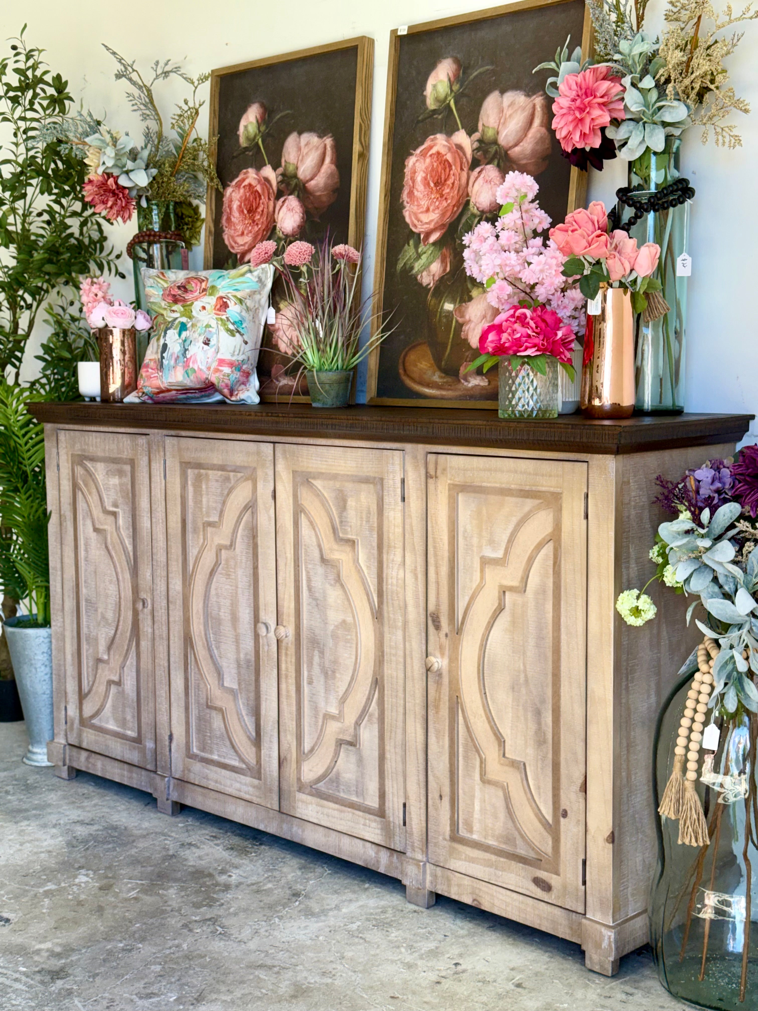 Morgan 4 Door Console-Soft Drift/Honeywood