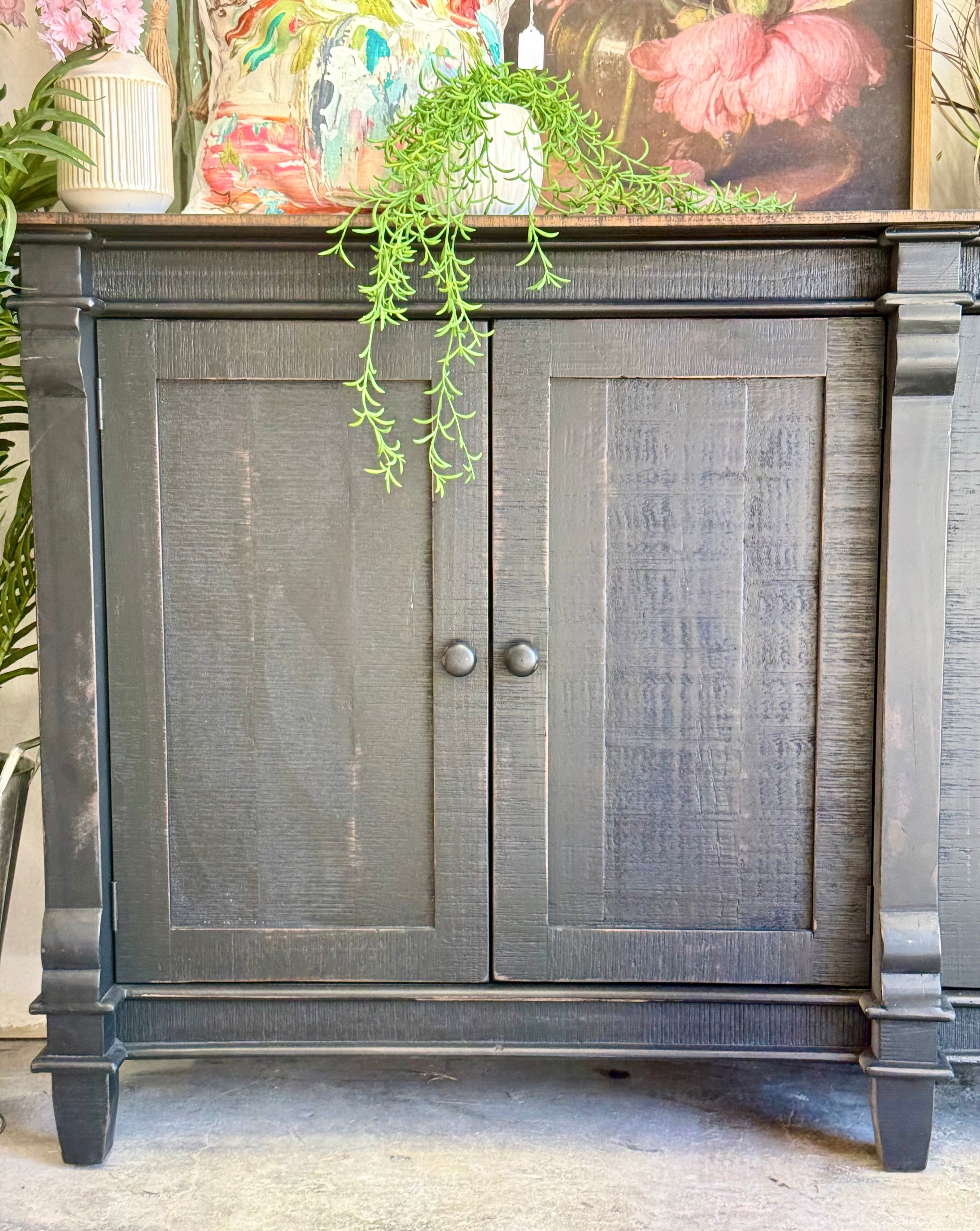 Allison 108" 6 Door Console-Handrubbed Black/Honeywood