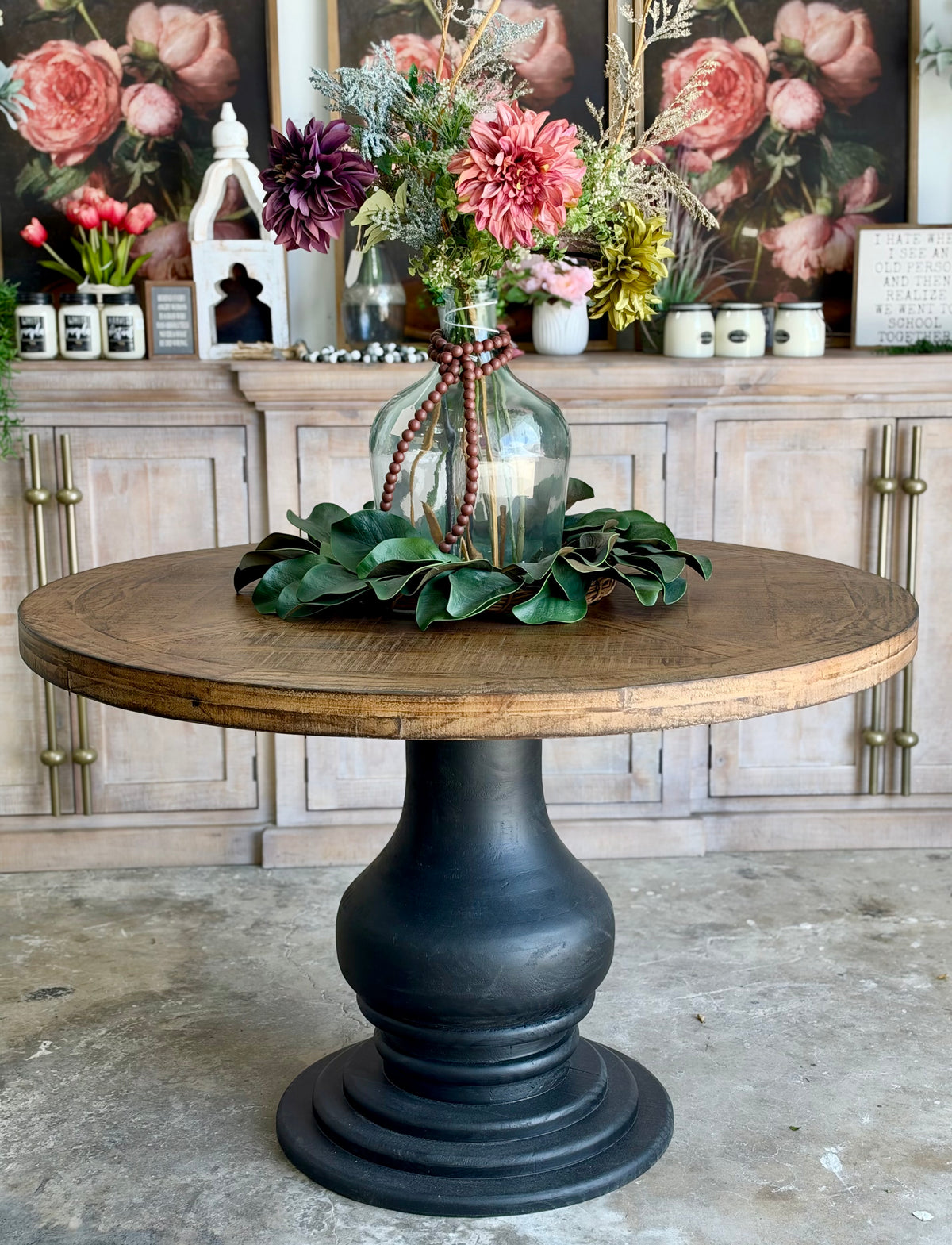 Clara 47" Round Dining Table-Black/Honeywood™