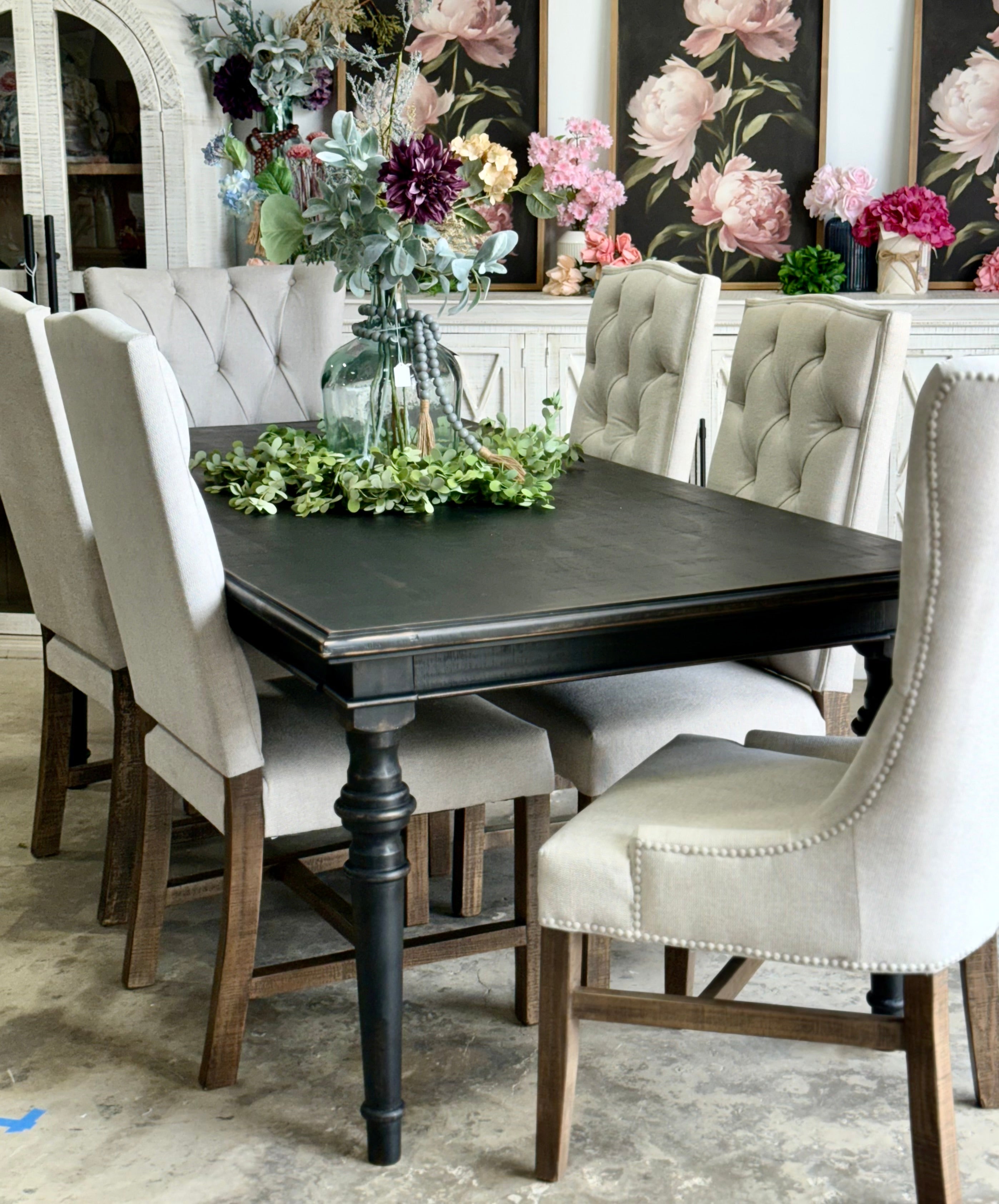 Adeline™ 7 Foot Dining Table Set With 6 Chairs-Handrubbed Black