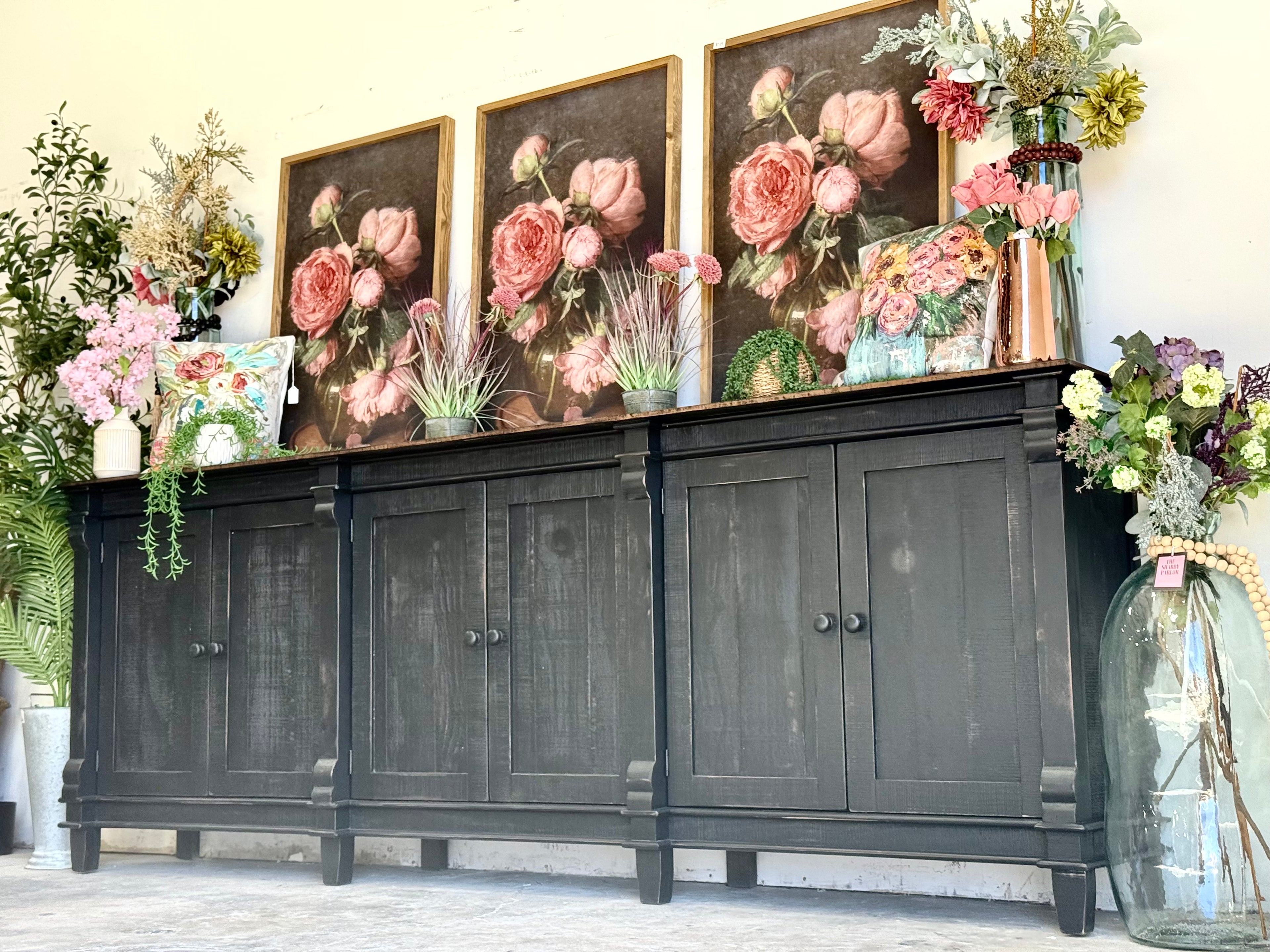 Allison 108" 6 Door Console-Handrubbed Black/Honeywood