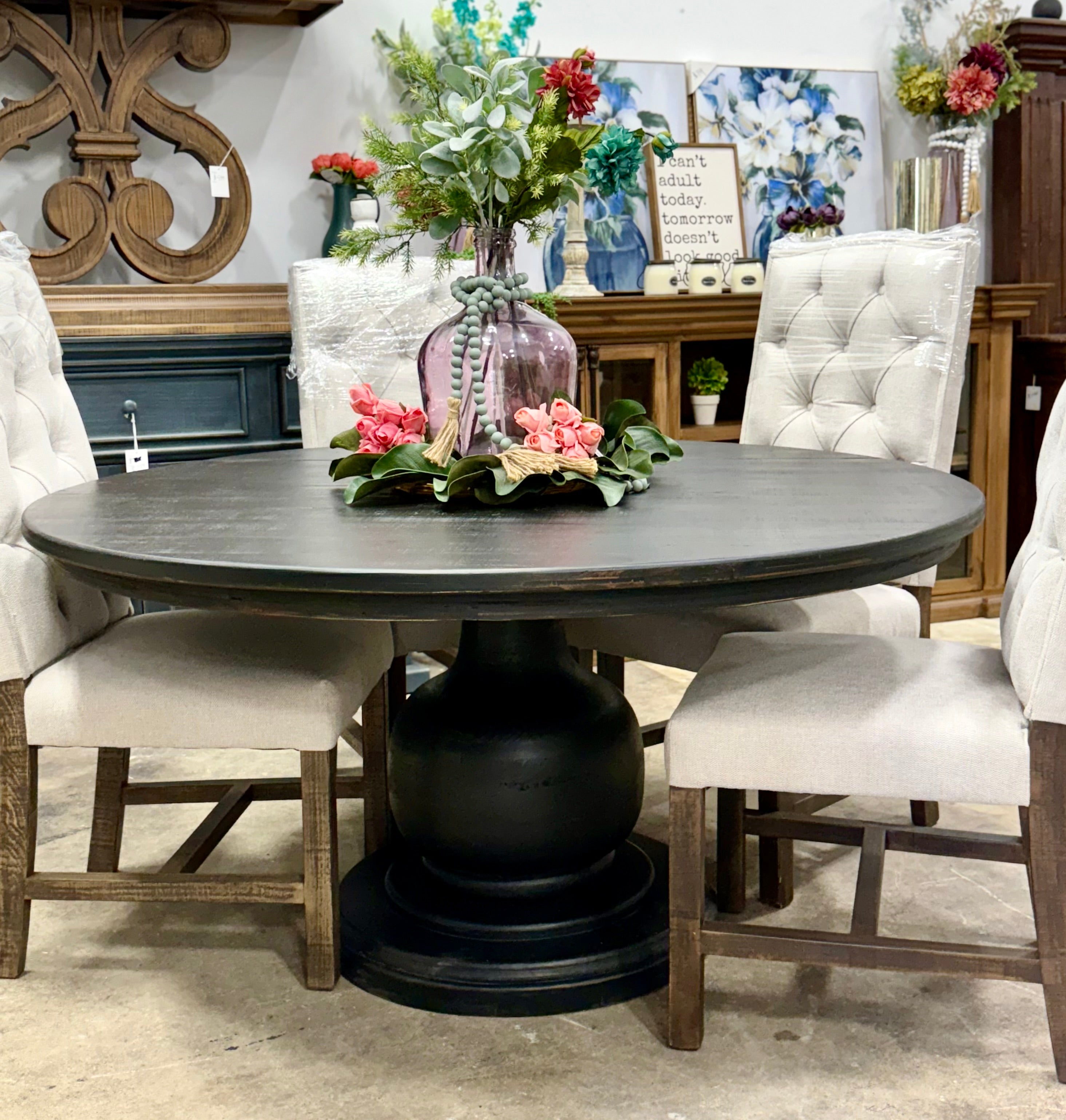 Lilly 60" Round Table - Handrubbed Black