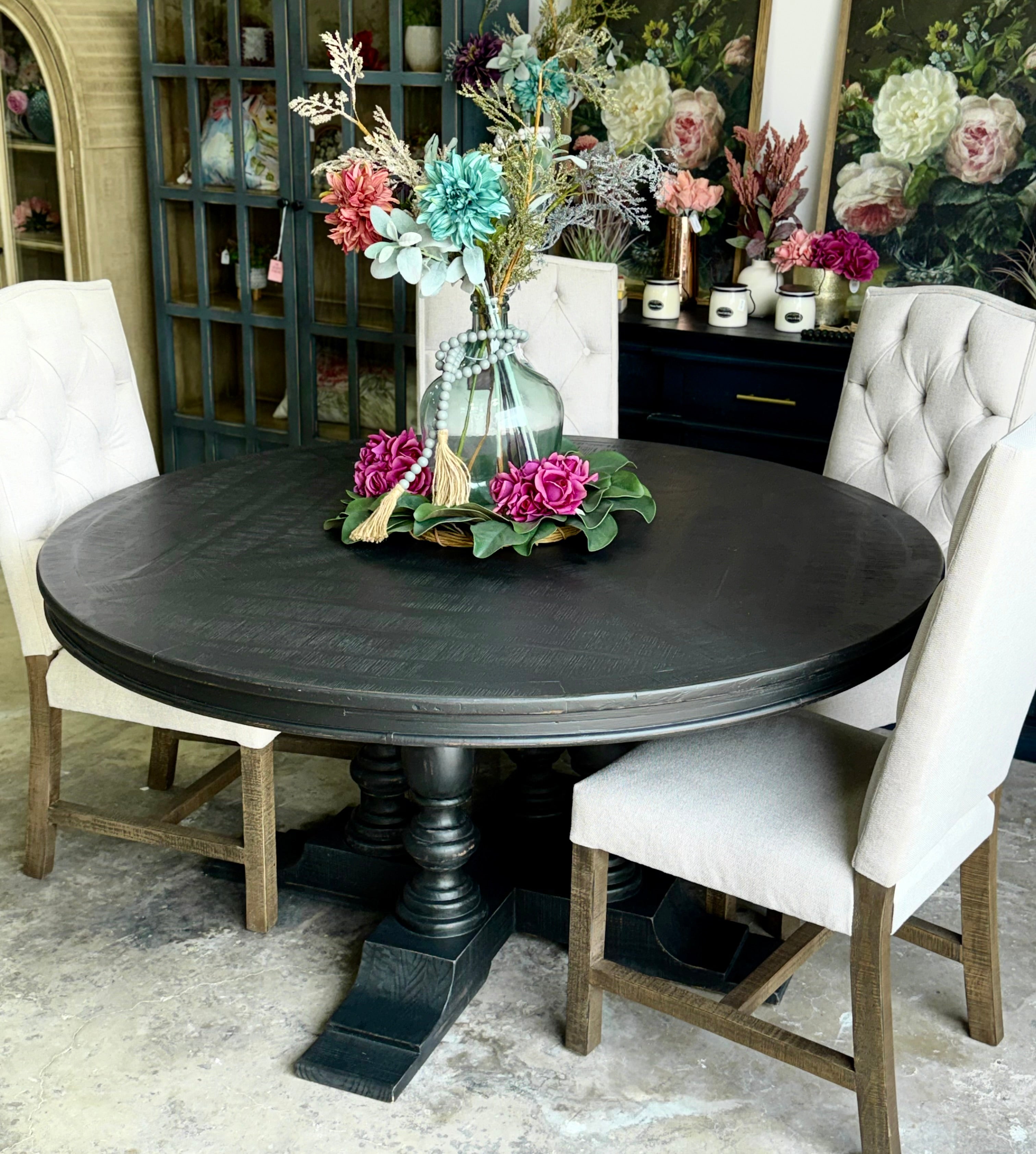 Kennedy 63" Round Dining Table-Handrubbed Black