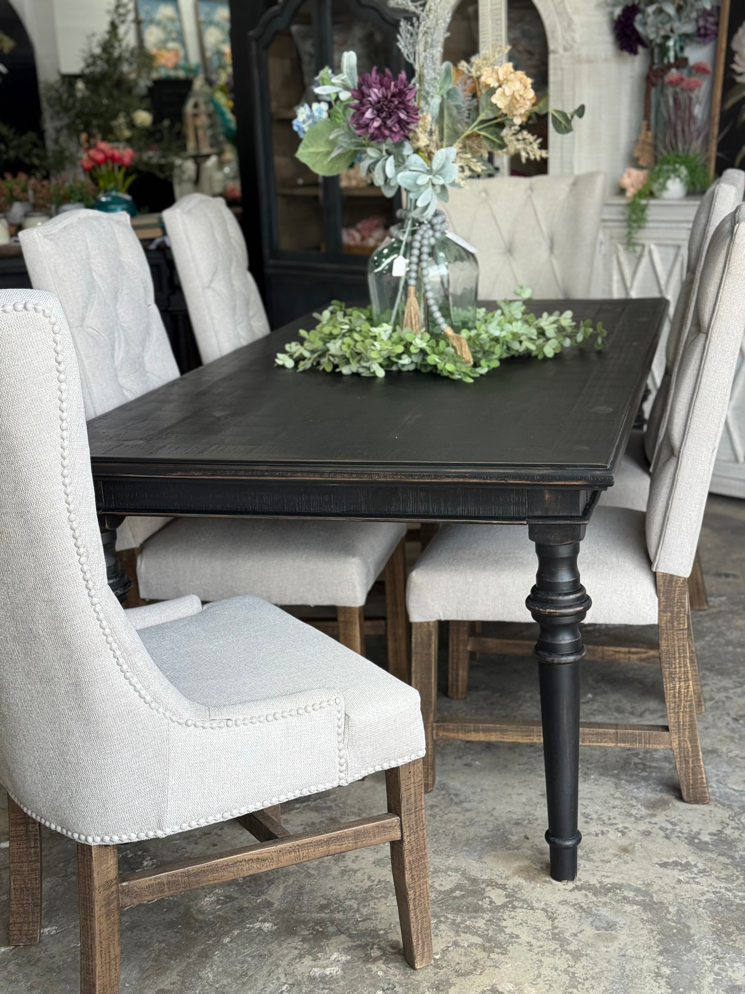 Adeline™ 7 Foot Dining Table Set With 6 Chairs-Handrubbed Black