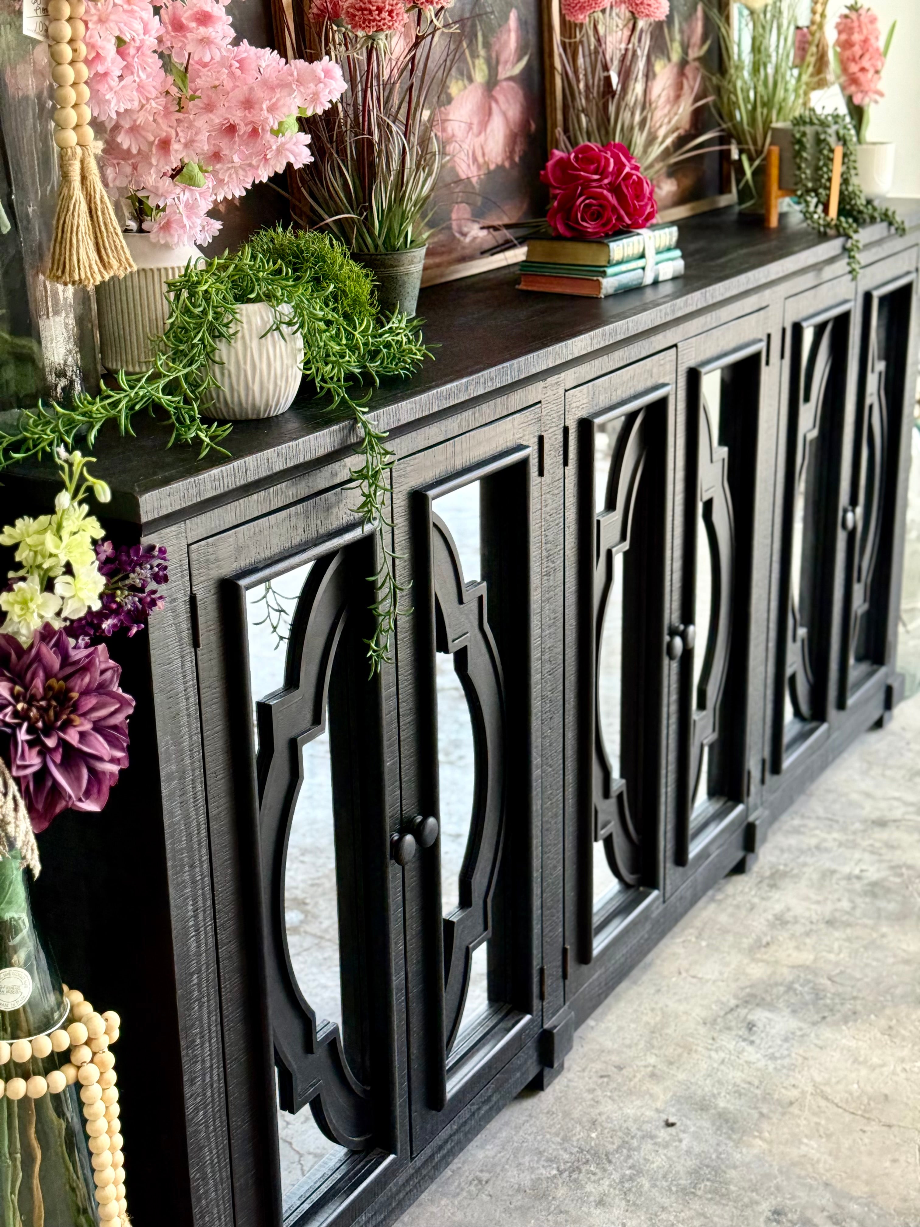 Morgan 6 Door Mirrored Console-Handrubbed Black