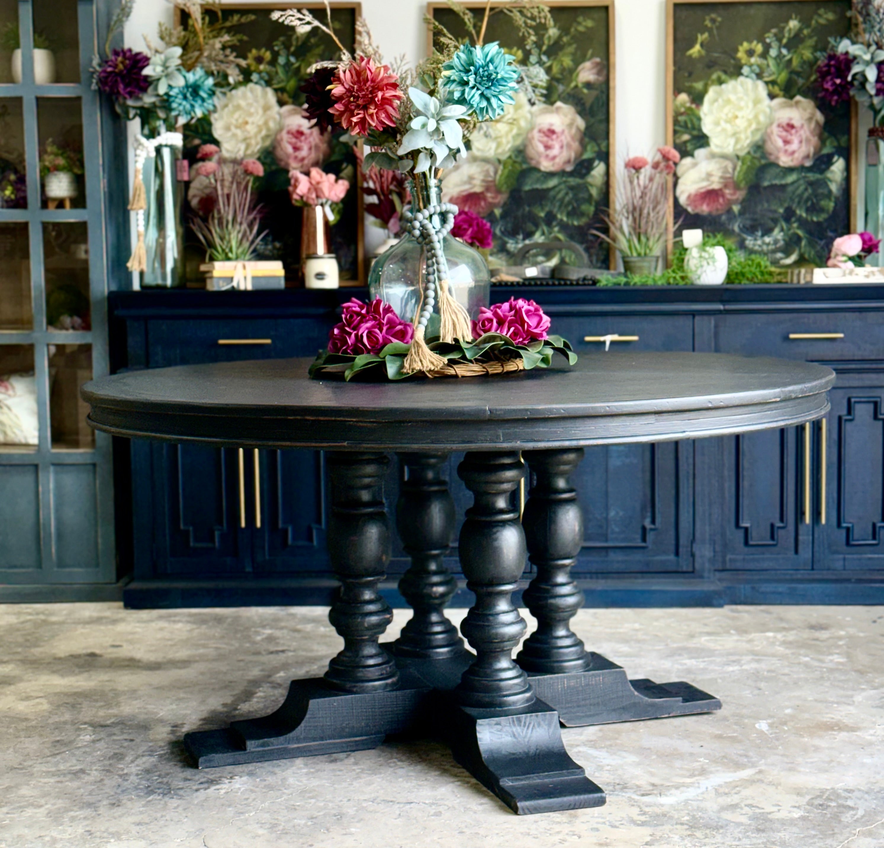 Kennedy 63" Round Dining Table-Handrubbed Black