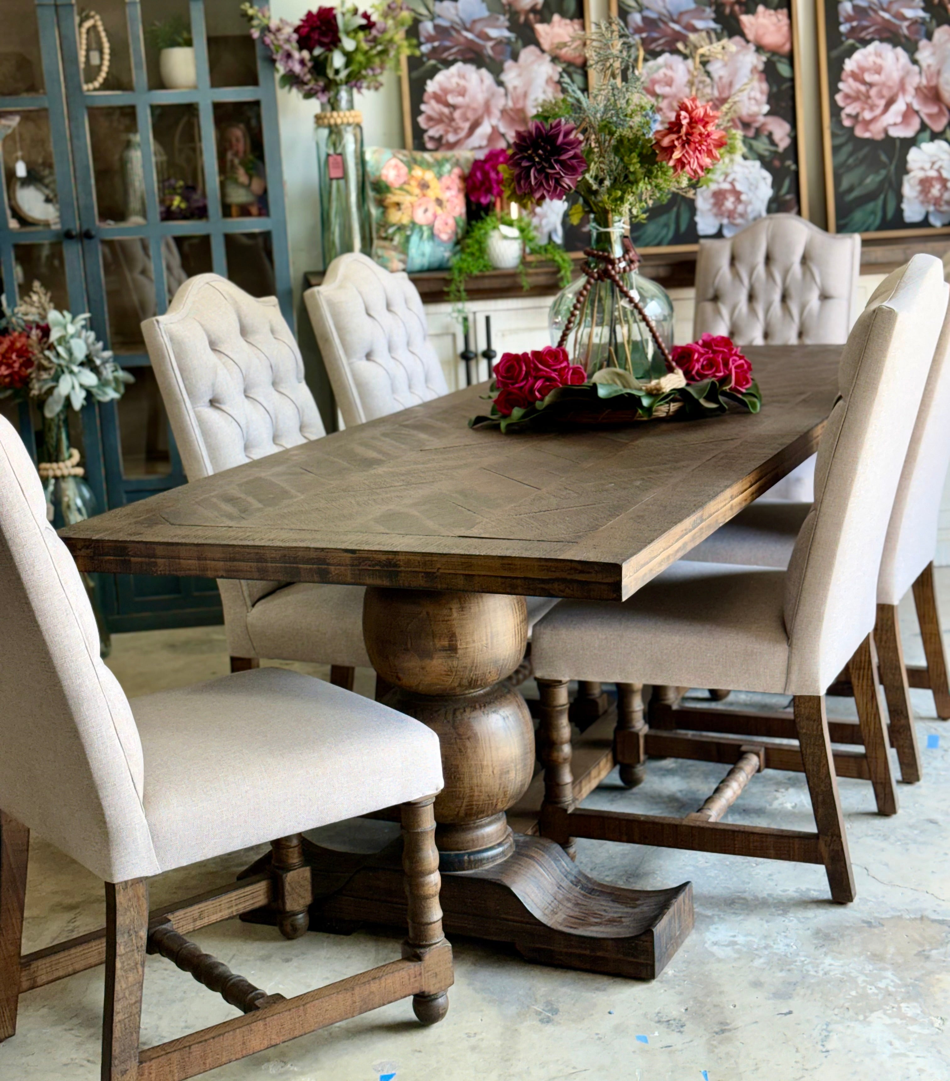 Myla 8 Foot Rounded Pedestal Table Set With 6 Upholstered chairs-Honeywood™