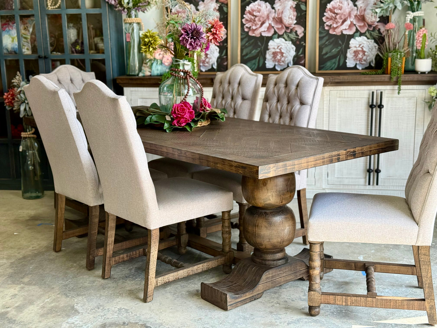 Myla 8 Foot Rounded Pedestal Table Set With 6 Upholstered chairs-Honeywood™