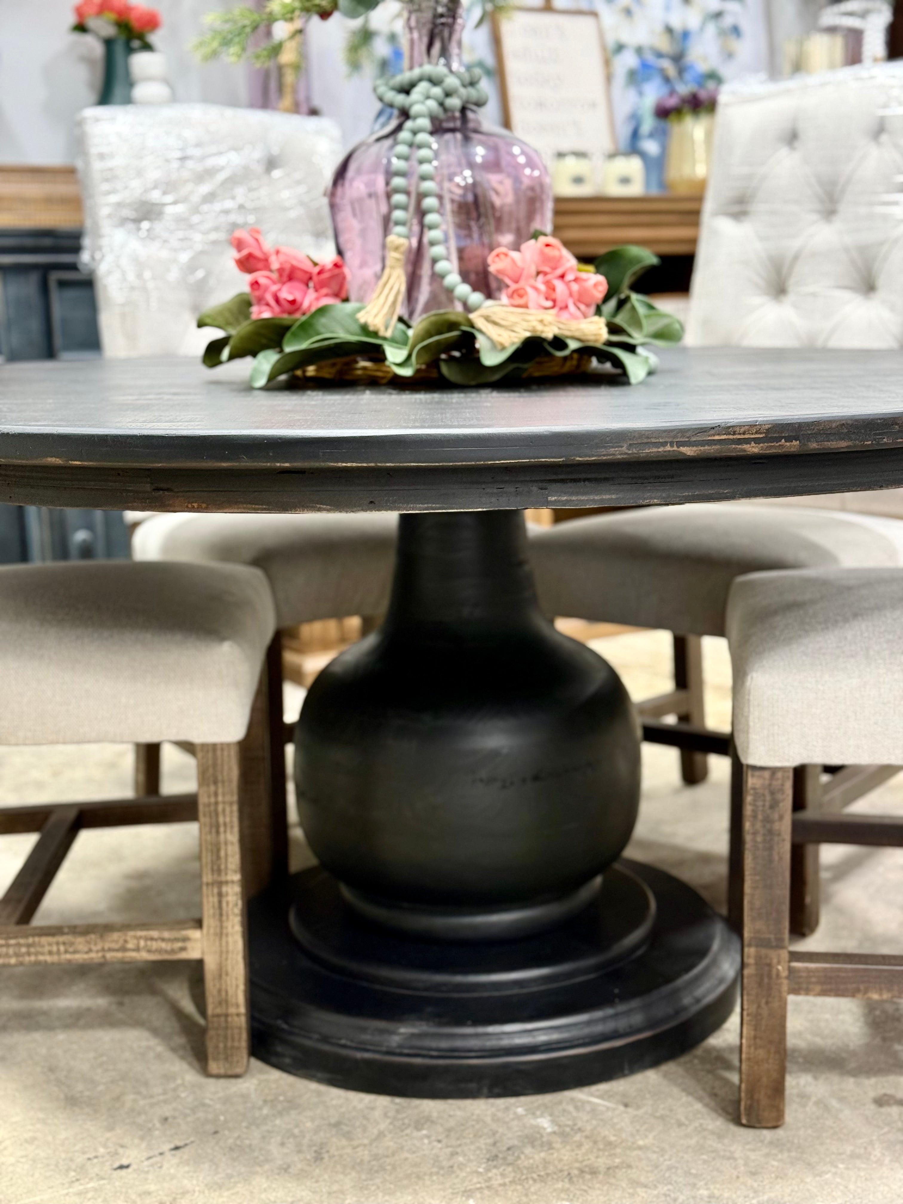 Lilly 60" Round Table - Handrubbed Black