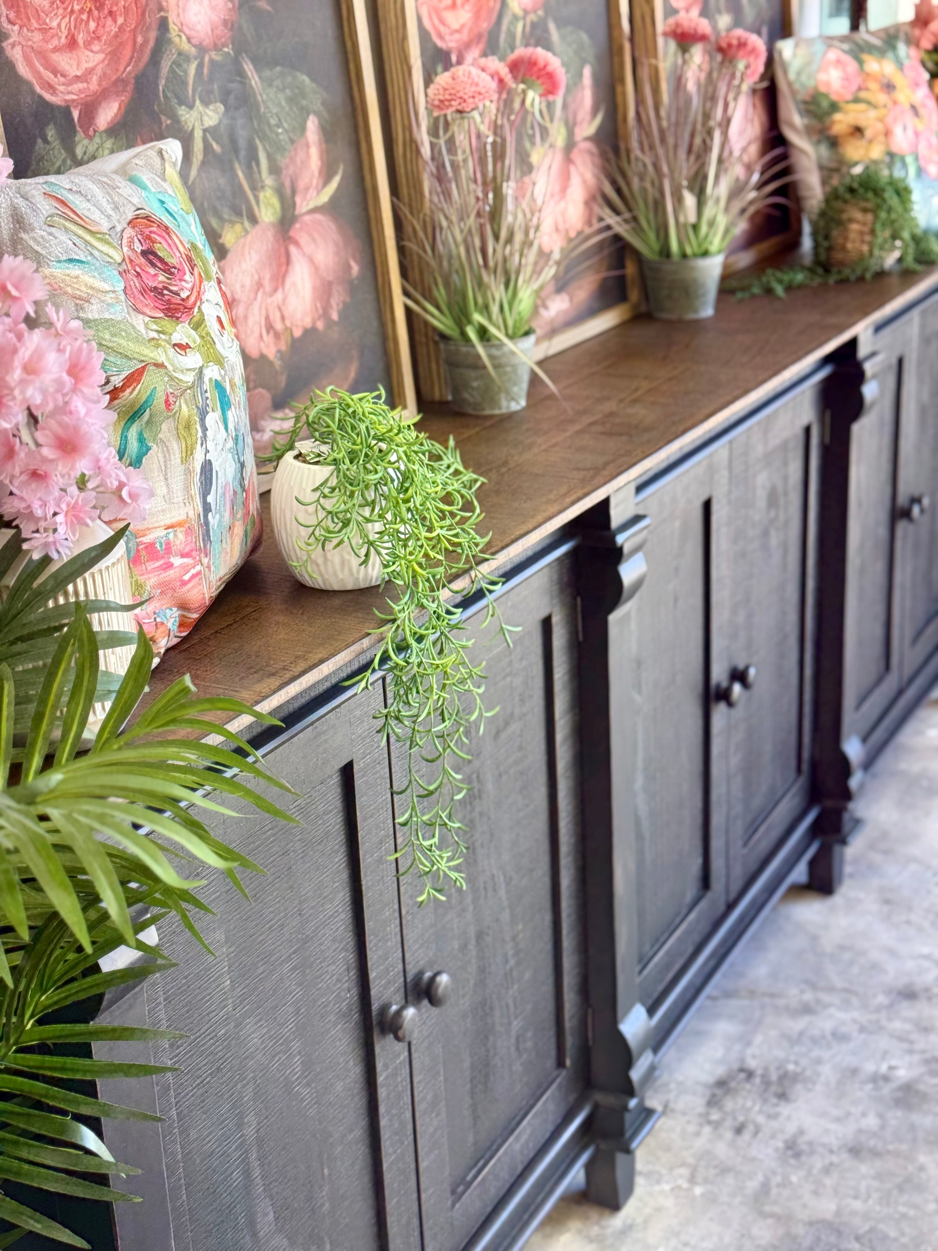 Allison 108" 6 Door Console-Handrubbed Black/Honeywood