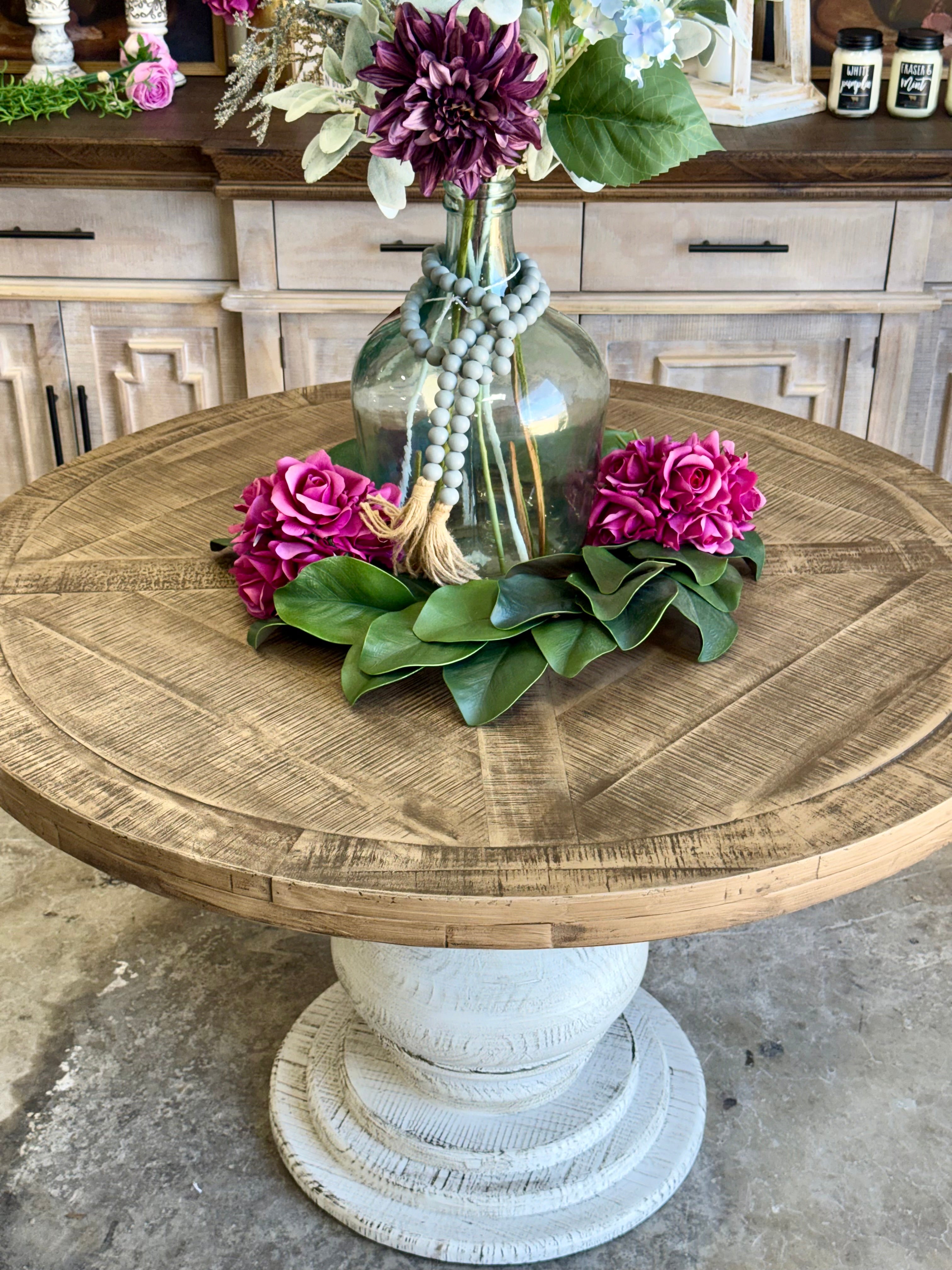 Clara 47" Round Dining Table-White Wheat/Sandstone