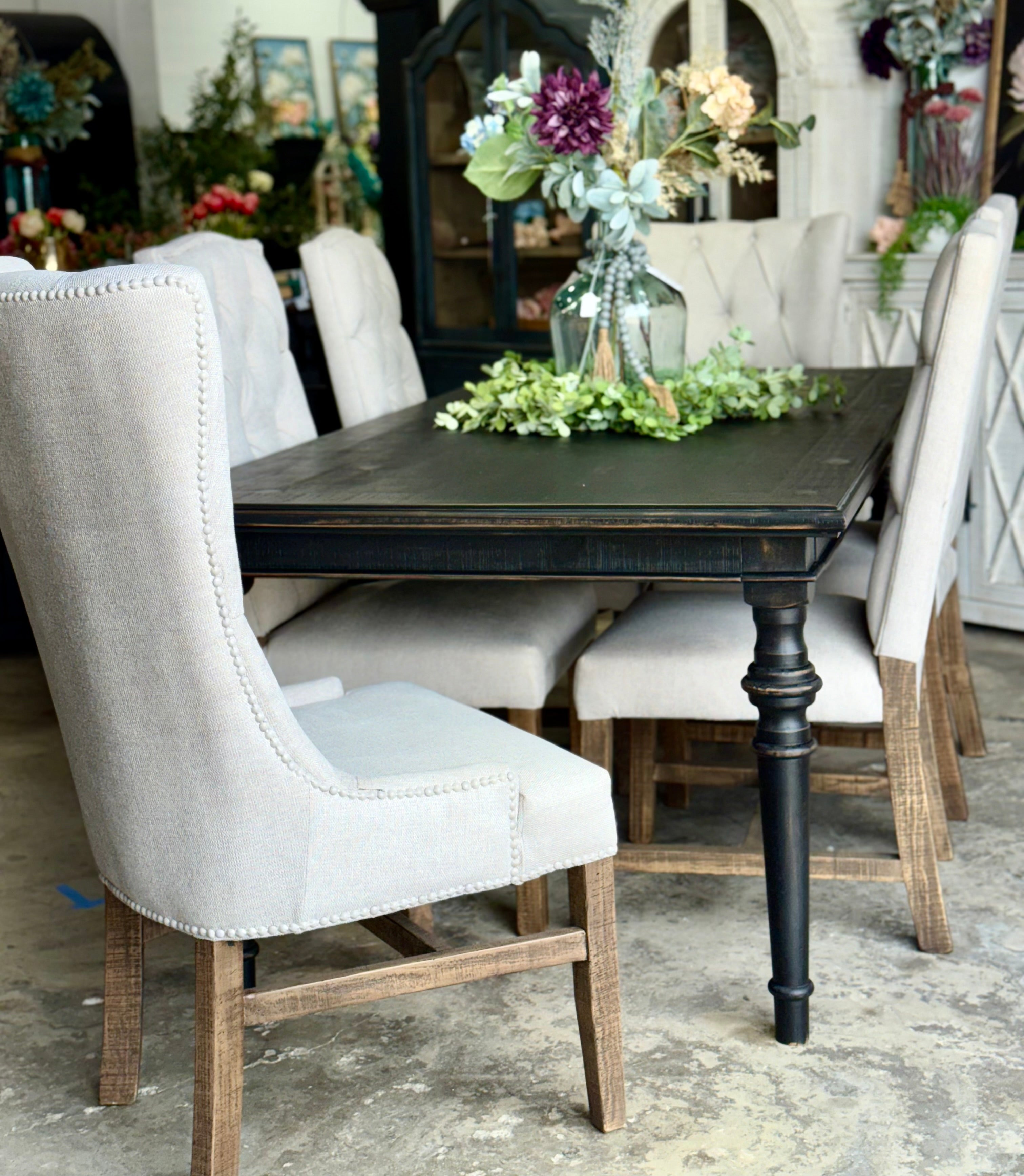 Adeline™ 7 Foot Dining Table Set With 6 Chairs-Handrubbed Black