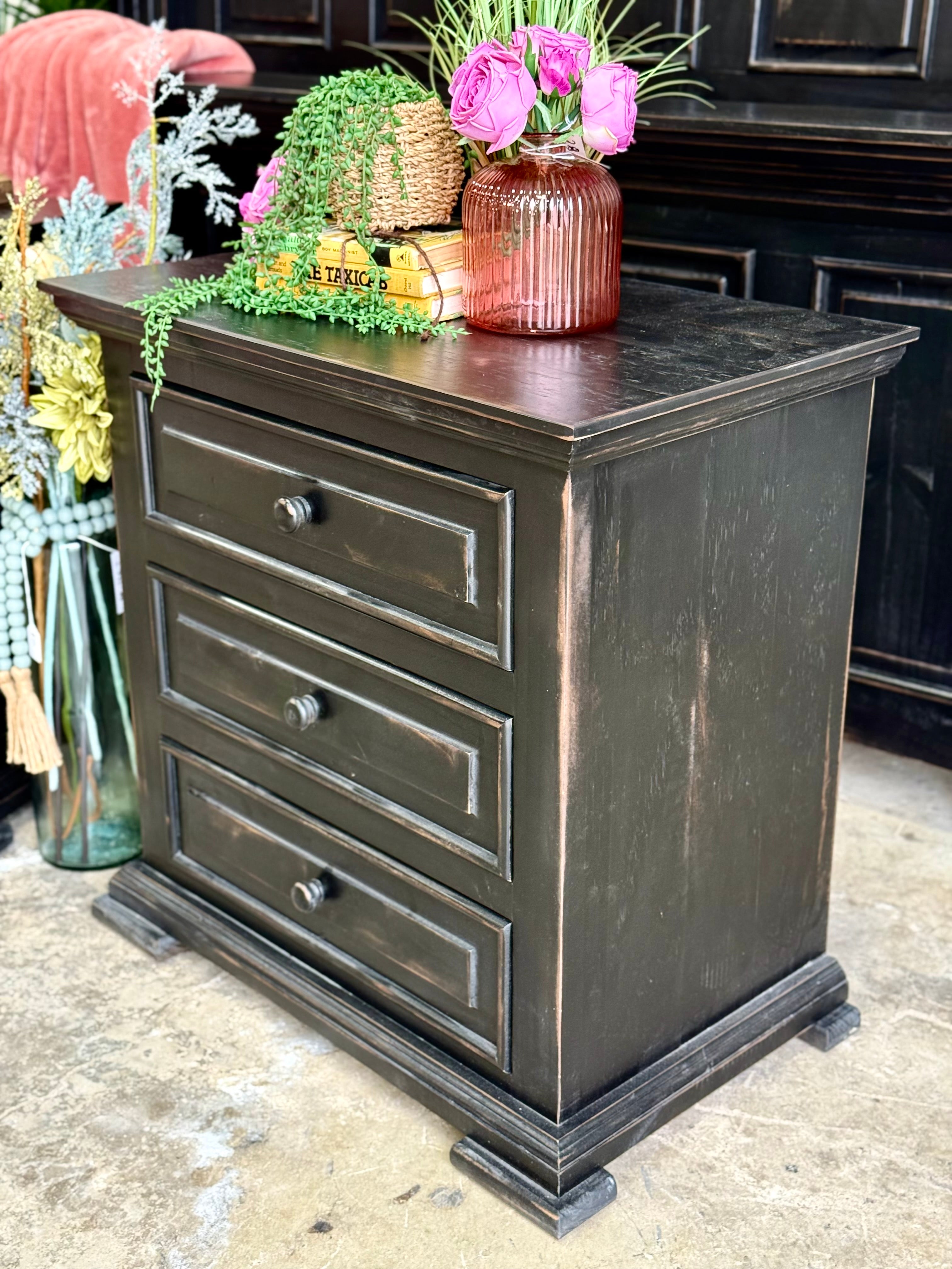 Charlotte 3-Drawer Nightstand-Handrubbed Black