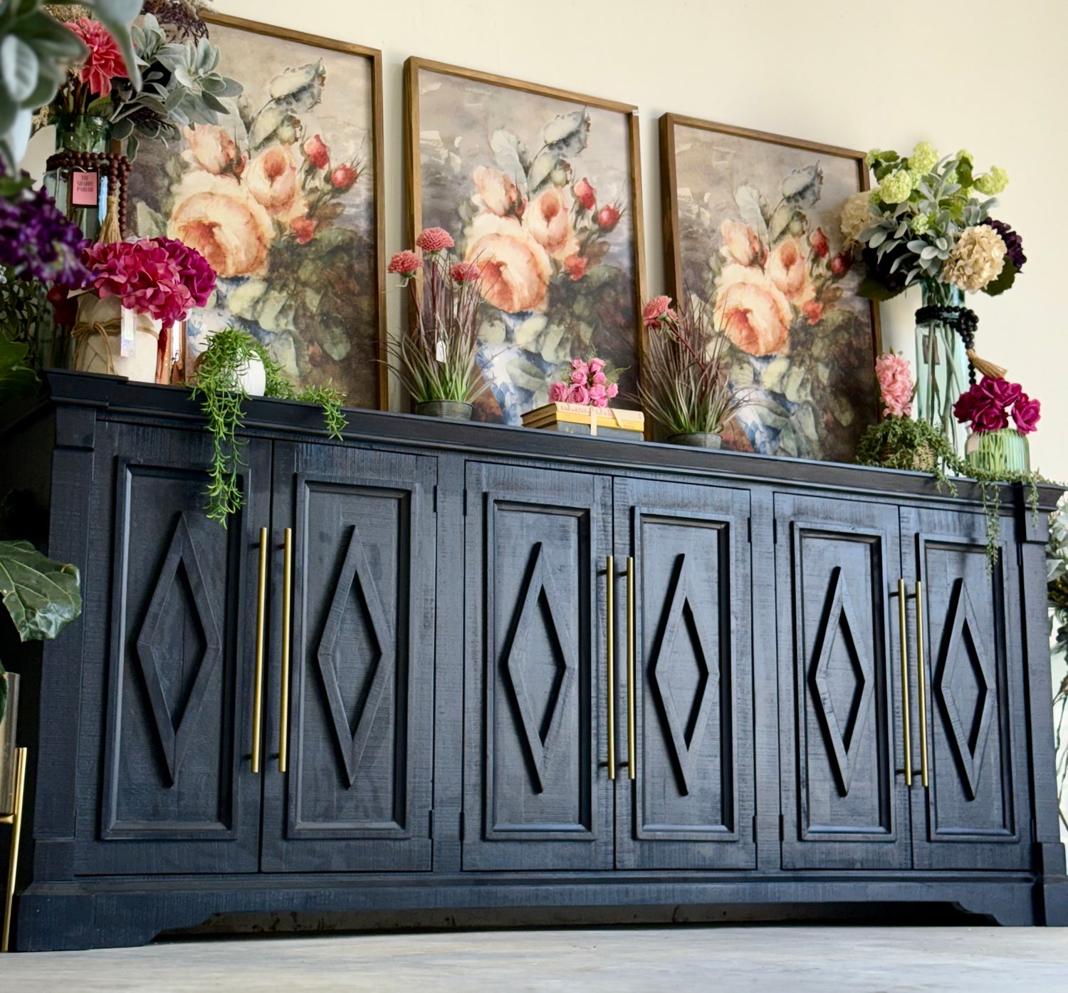 Chloe 6 Door Console-Deep Blue/Gold