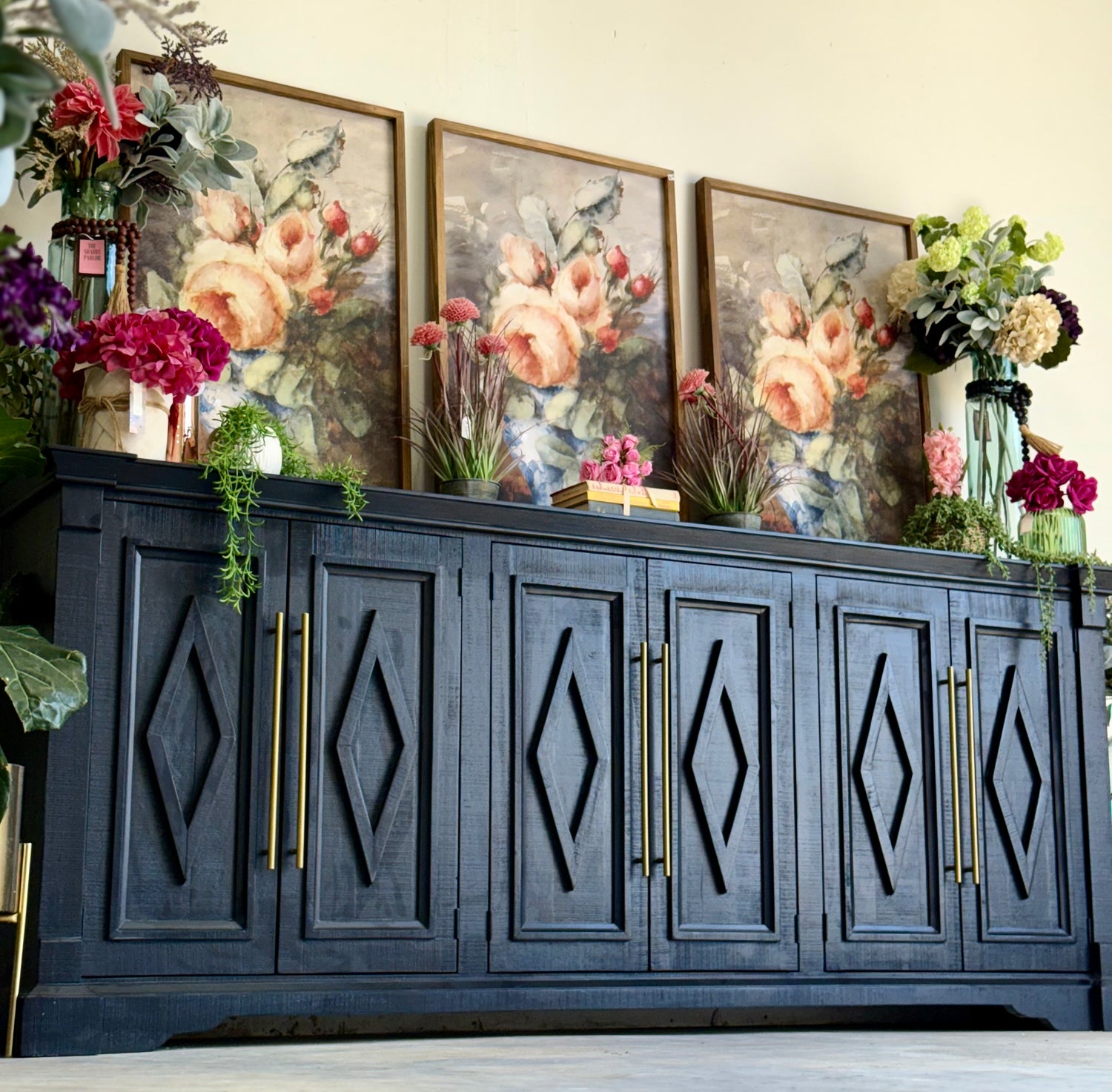 Chloe 6 Door Console-Deep Blue/Gold