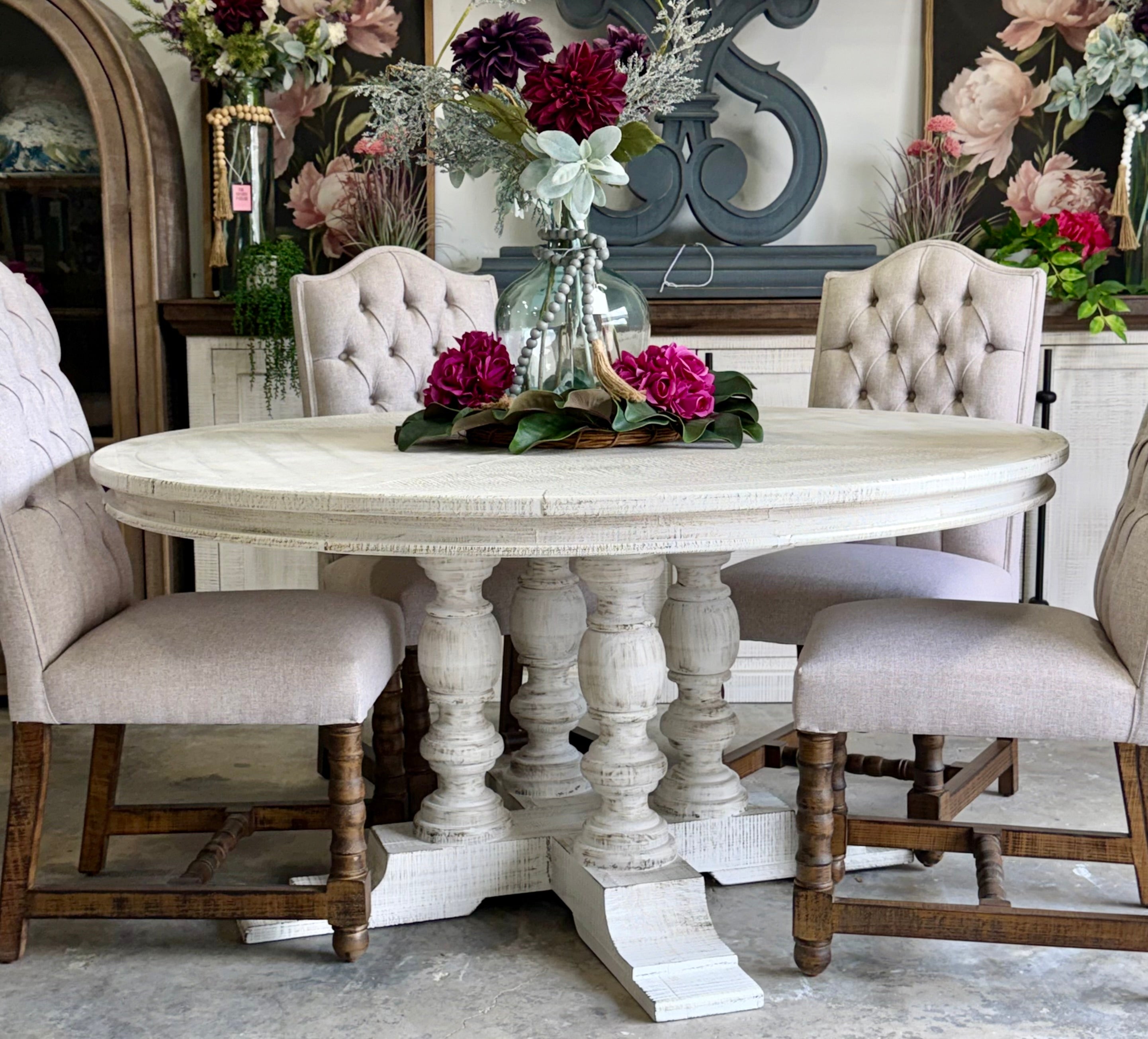 Kennedy 63" Round Dining Table-White Wheat