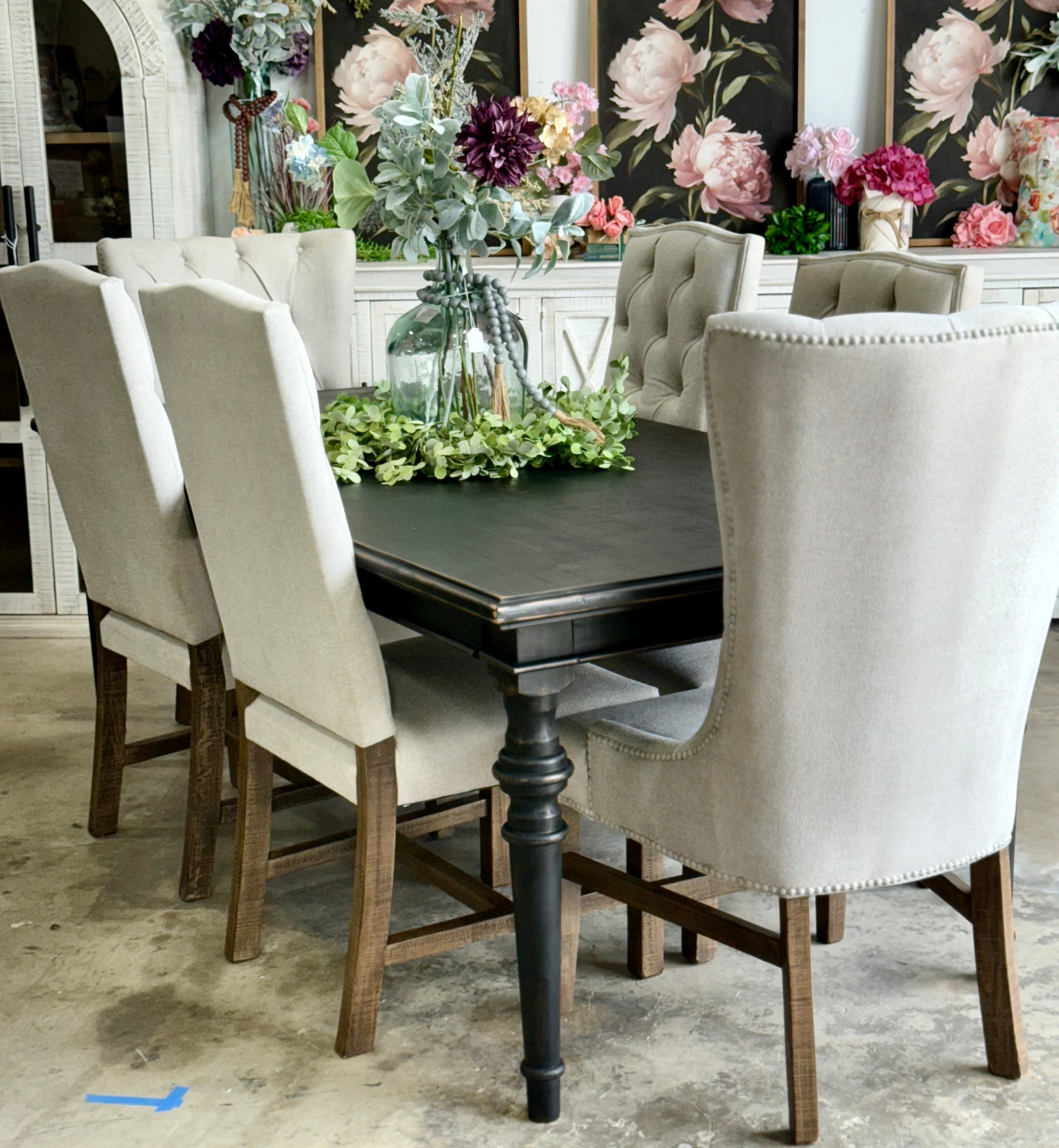 Adeline™ 7 Foot Dining Table Set With 6 Chairs-Handrubbed Black