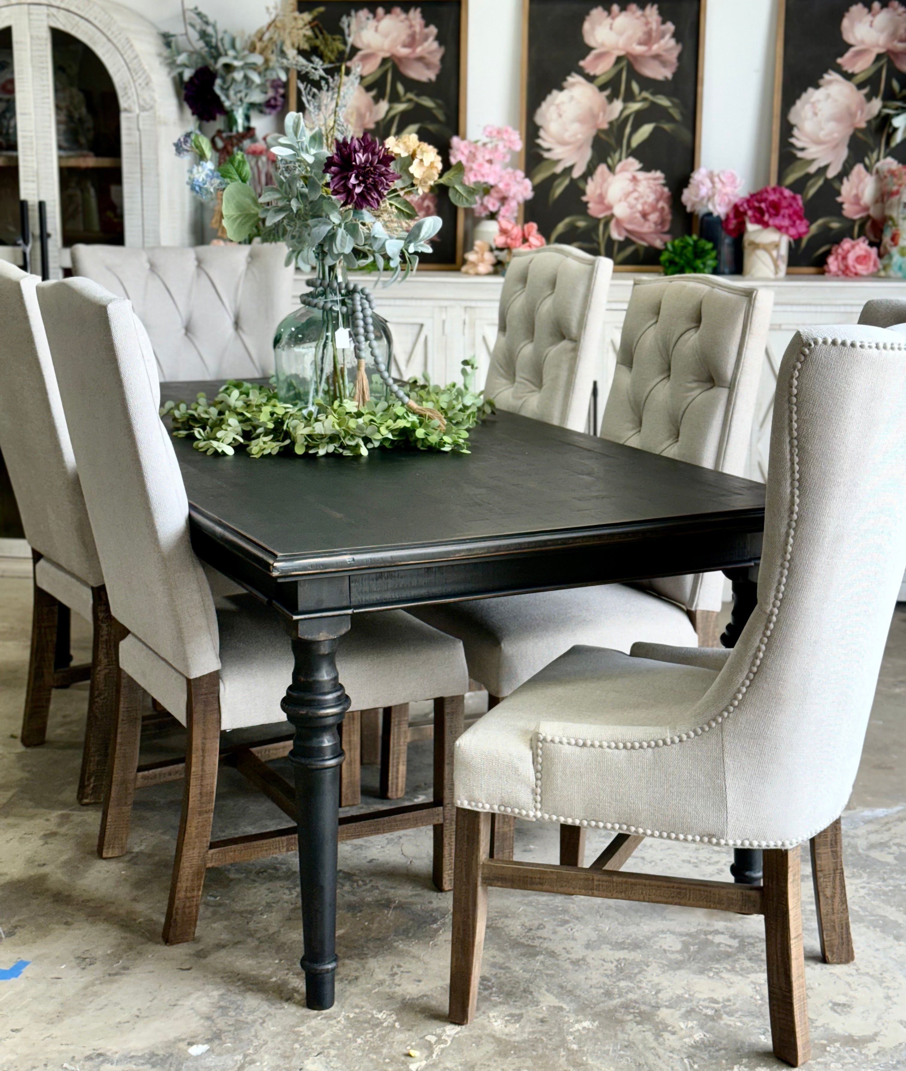 Adeline™ 7 Foot Dining Table Set With 6 Chairs-Handrubbed Black