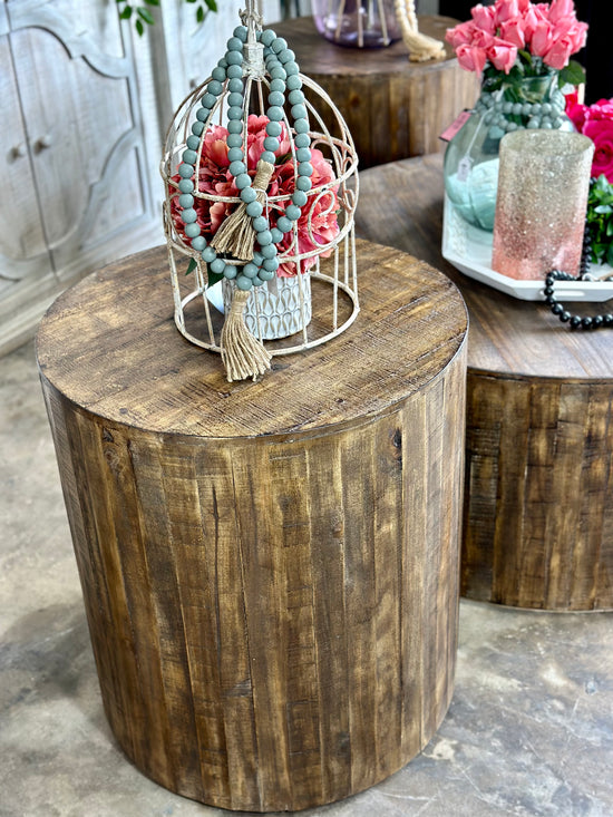 Round Drum Side Table-Pecan