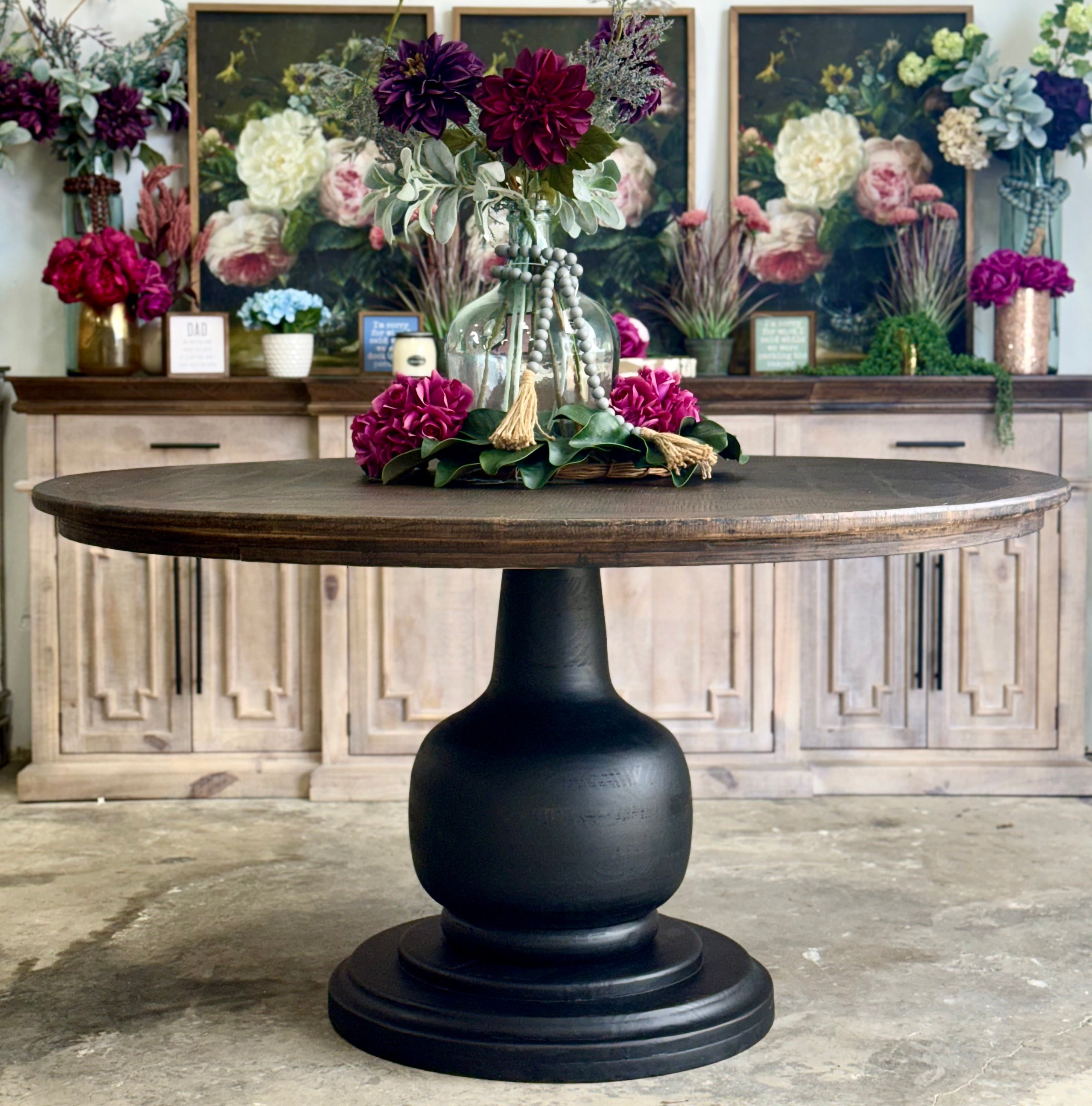 Lilly 60" Round Table - Handrubbed Black/Honeywood