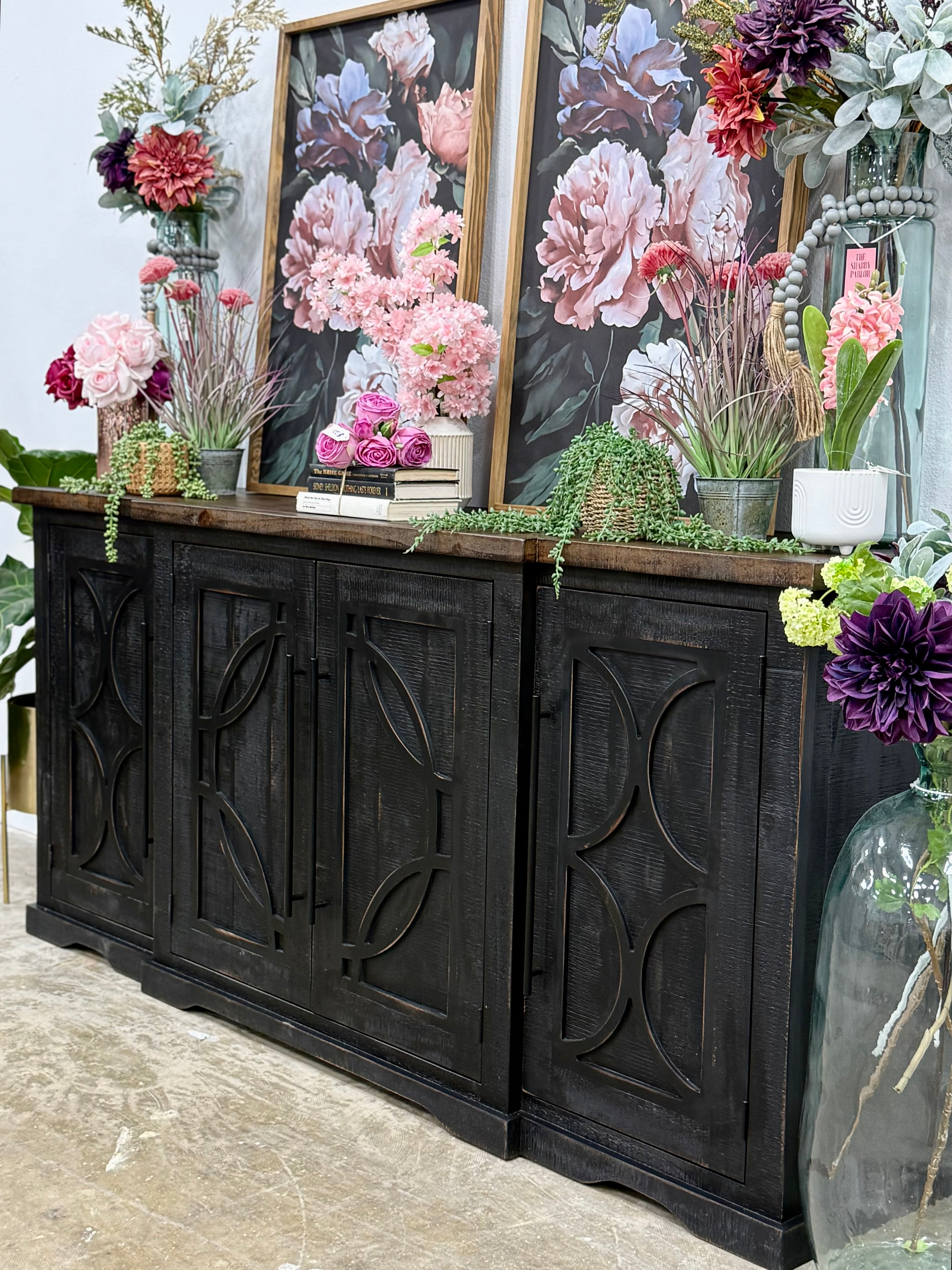 Circle Door Console-Handrubbed Black/Honeywood™