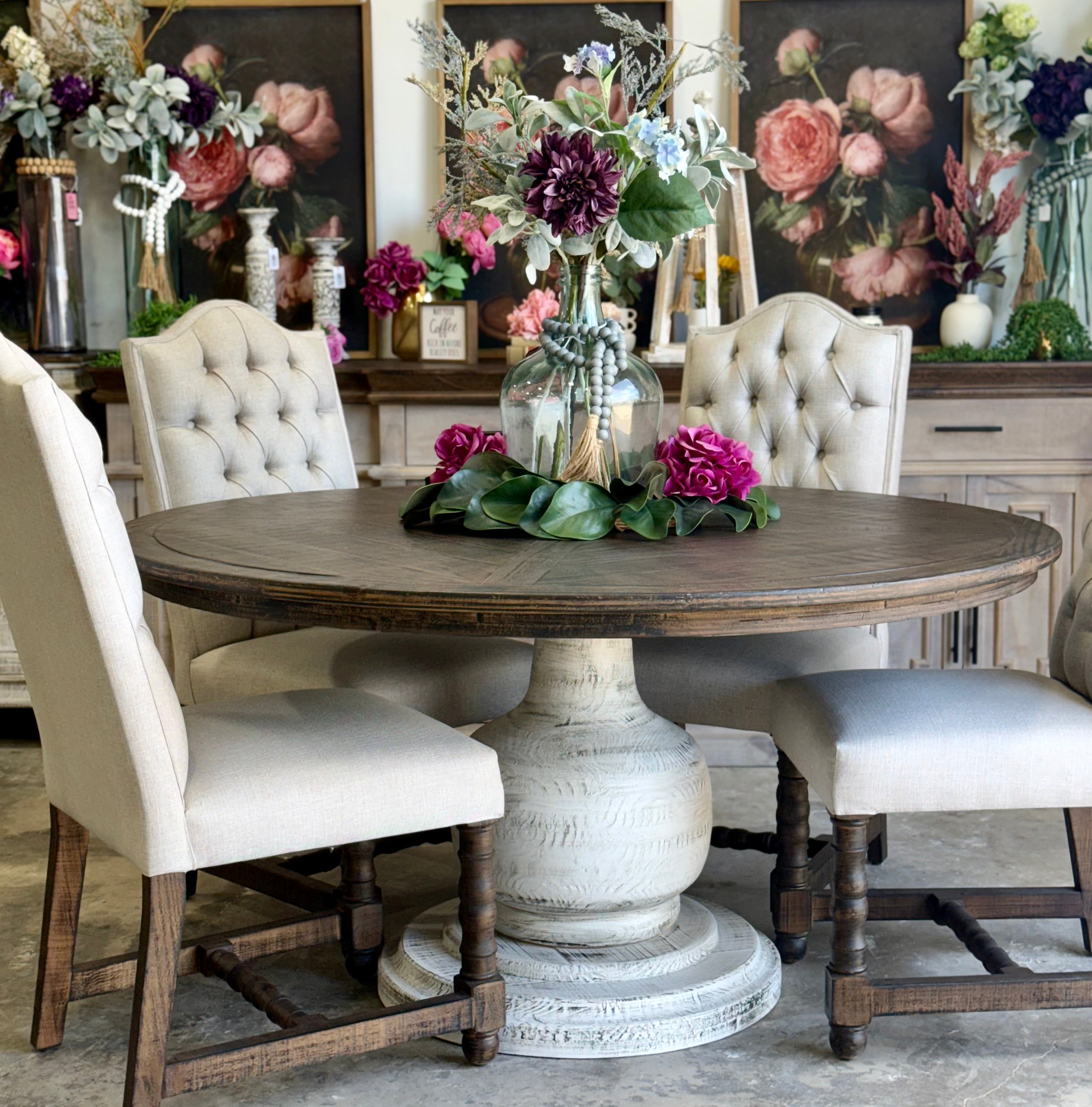 Lilly 60" Round Pedestal Dining Table-White Wheat/Honeywood™