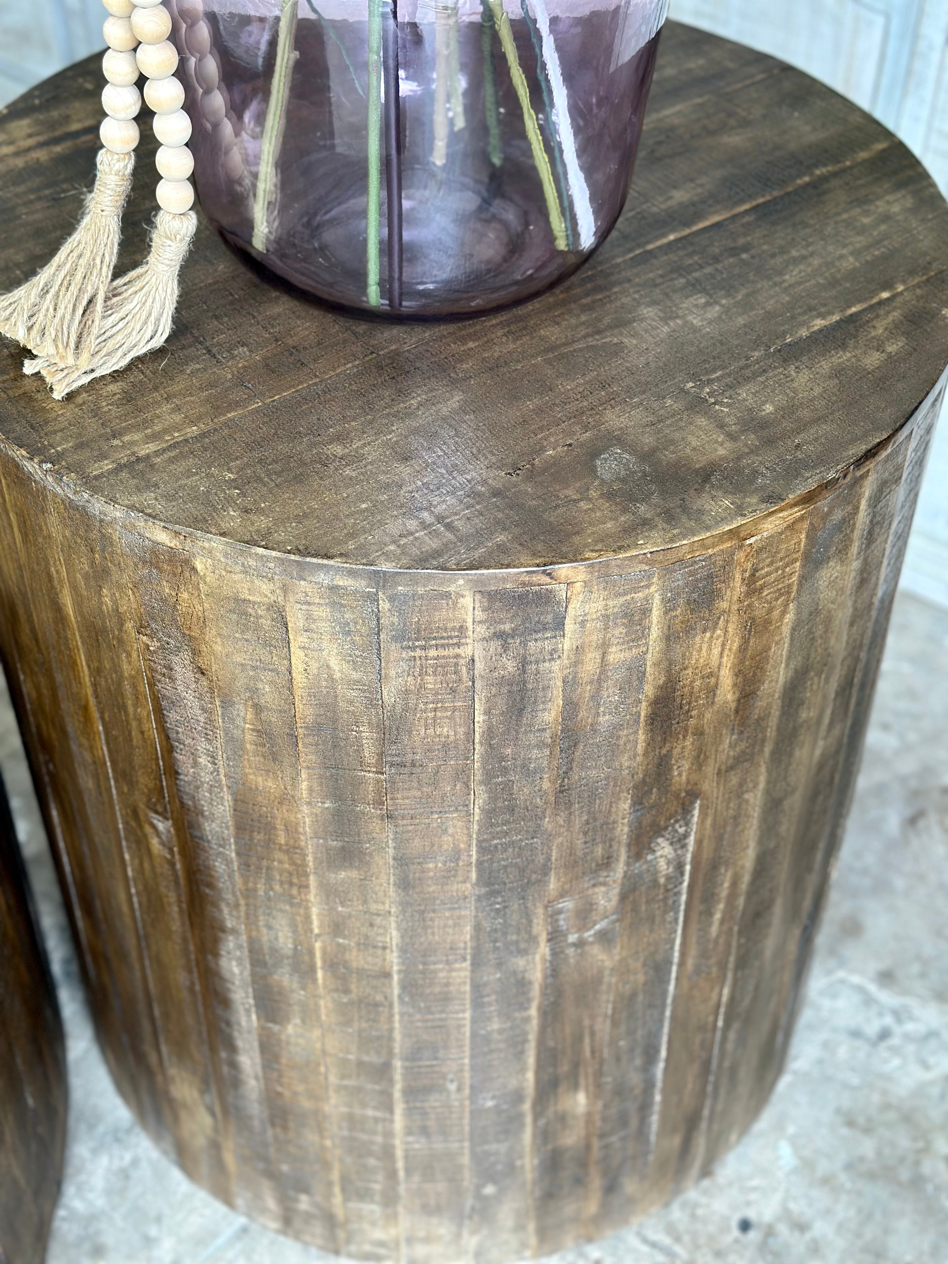 Round Drum Side Table-Pecan