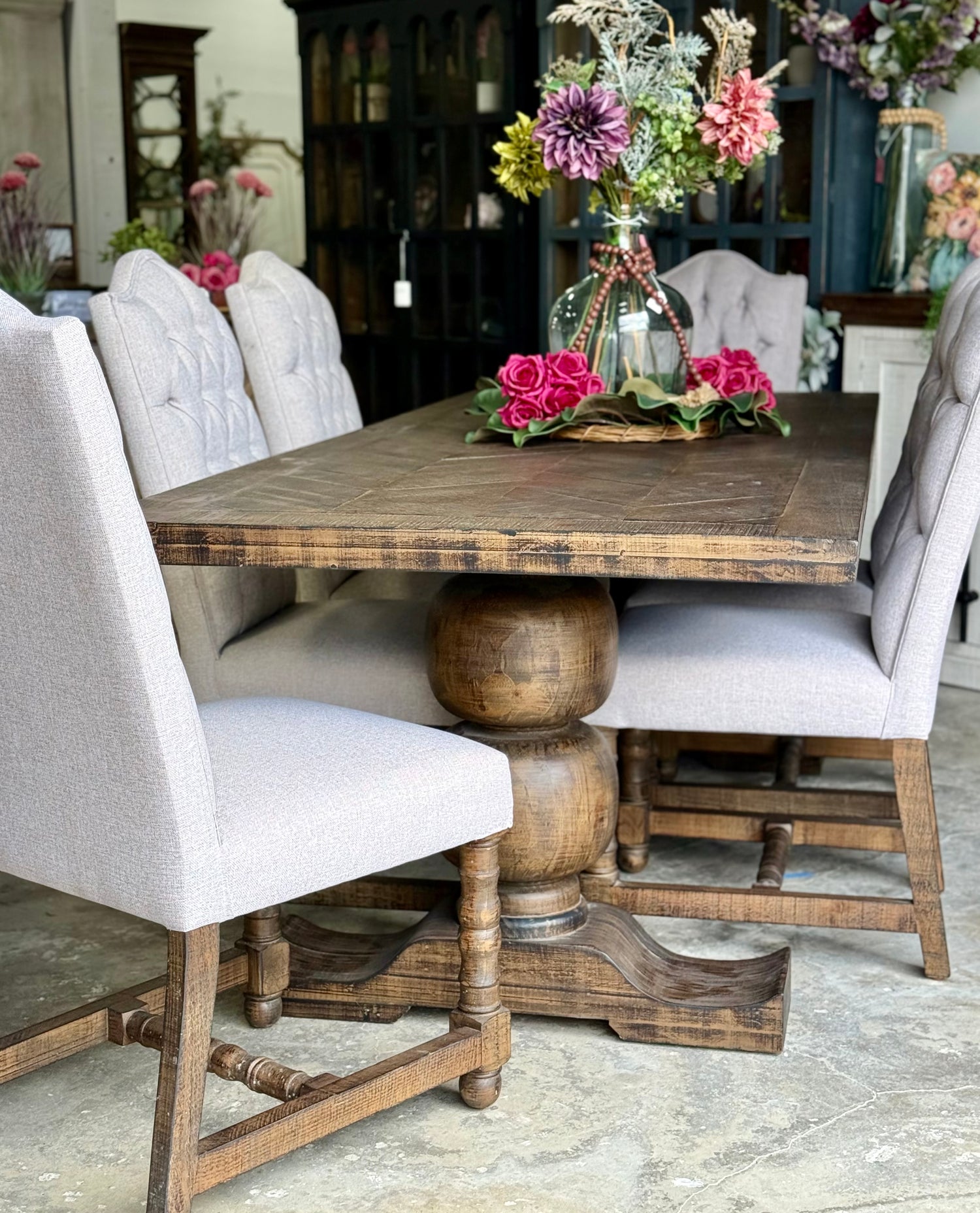 Myla 8 Foot Rounded Pedestal Table Set With 6 Upholstered chairs-Honeywood™