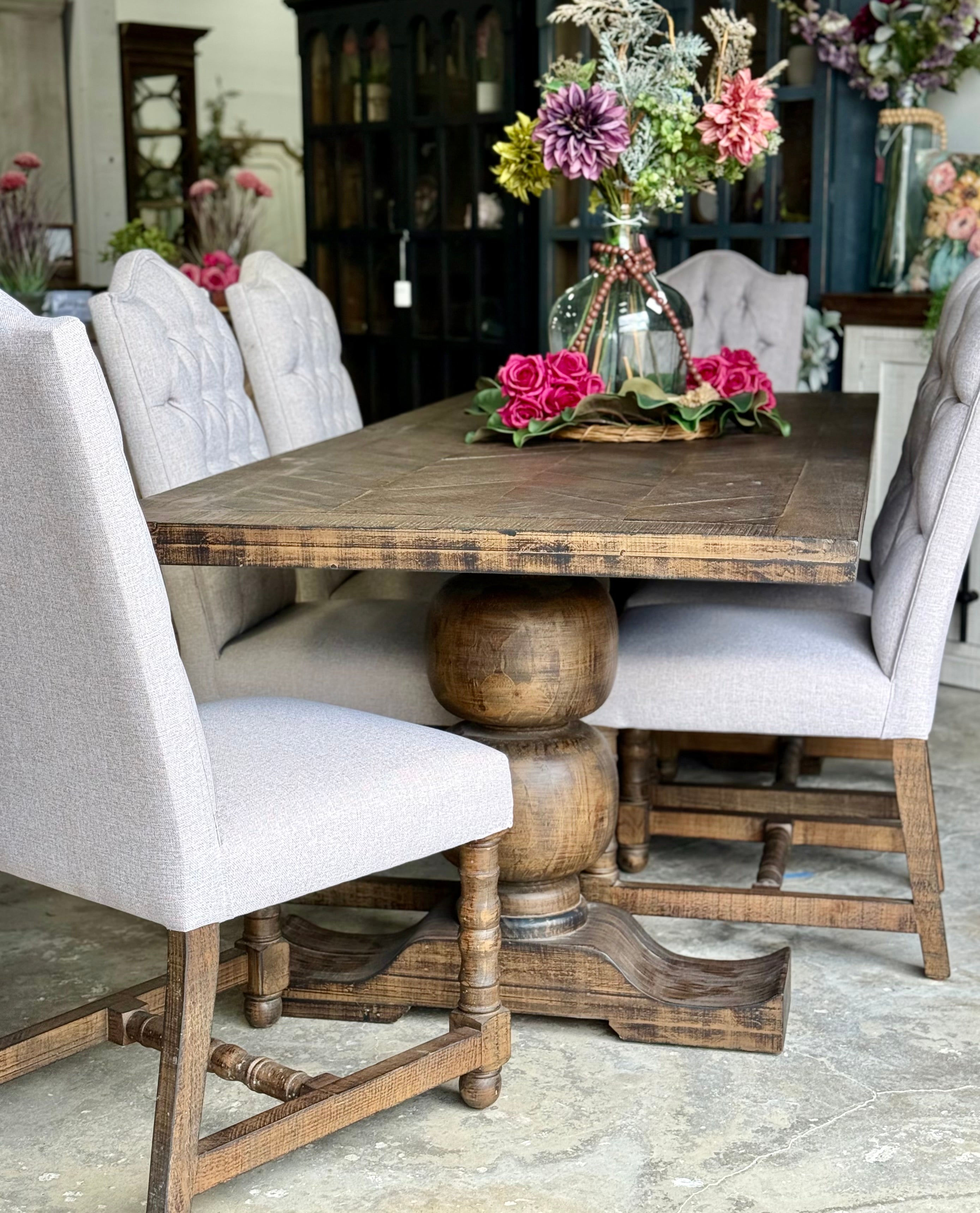 Myla 8 Foot Rounded Pedestal Table Set With 6 Upholstered chairs-Honeywood™