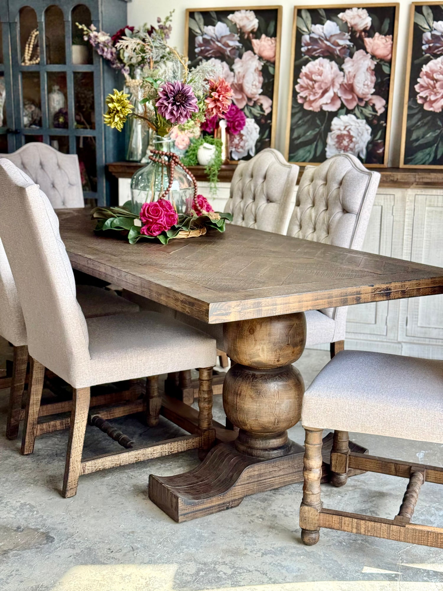 Myla 8 Foot Rounded Pedestal Table Set With 6 Upholstered chairs-Honeywood™