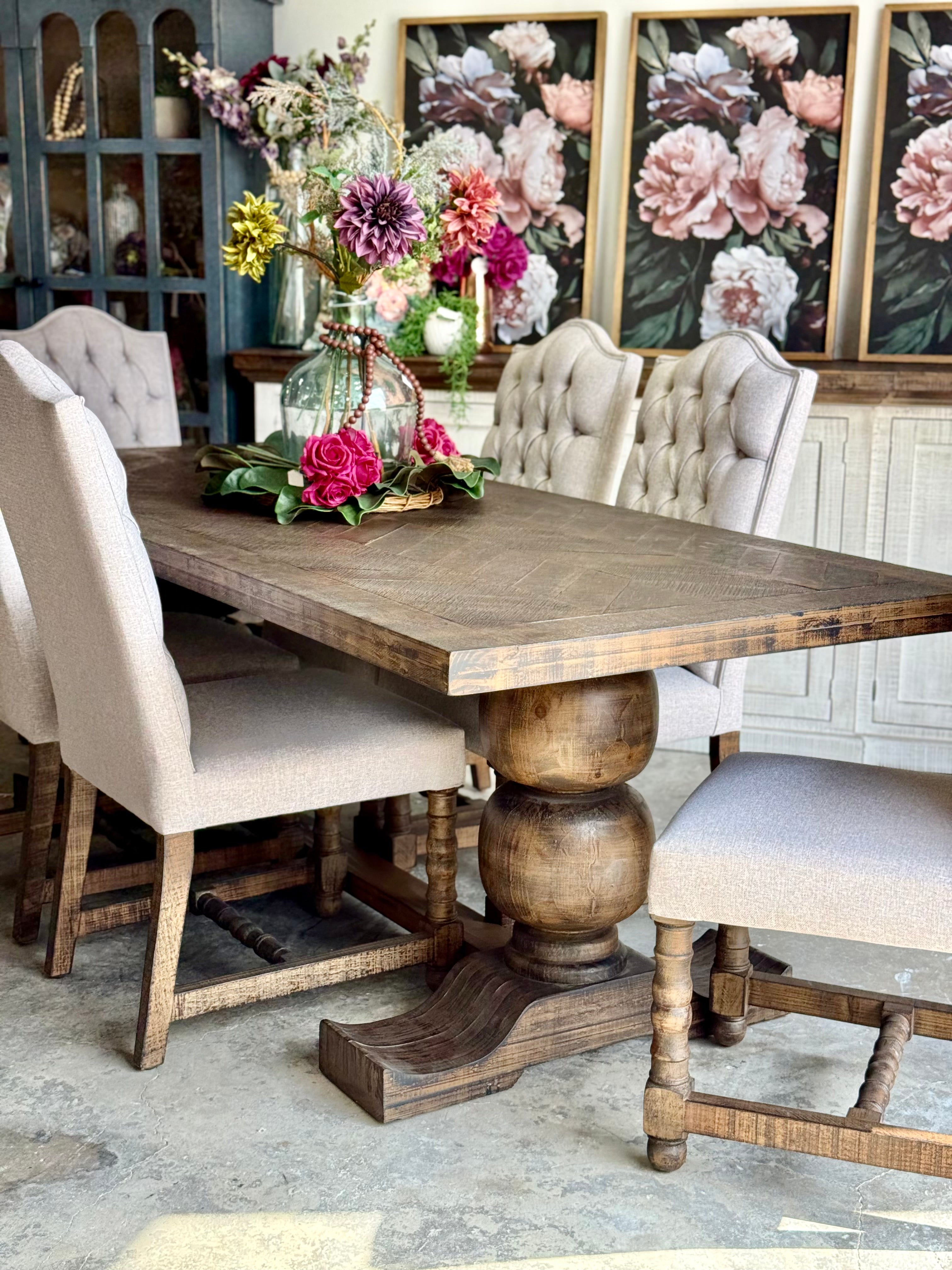 Myla 8 Foot Rounded Pedestal Table Set With 6 Upholstered chairs-Honeywood™