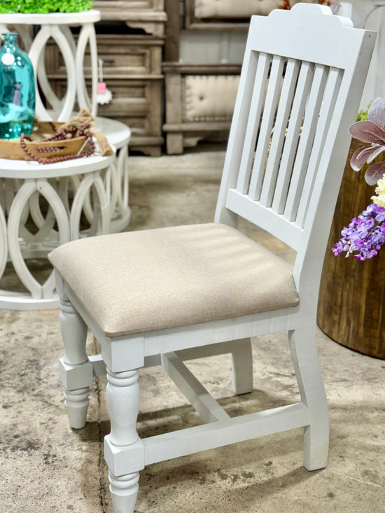 Mila Dining Chairs-White/Wheat Upholstery