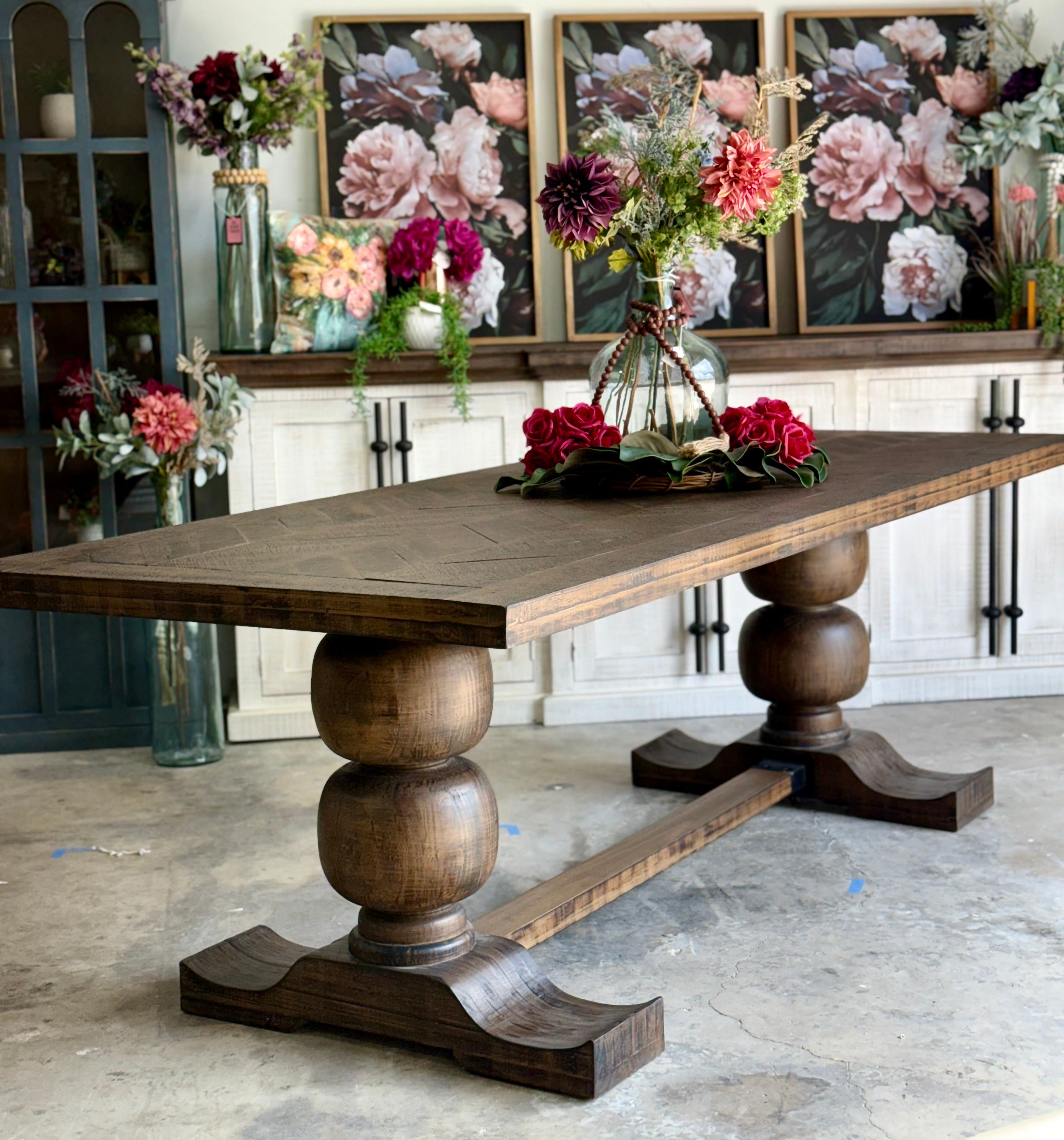Myla 8 Foot Rounded Pedestal Table Set With 6 Upholstered chairs-Honeywood™