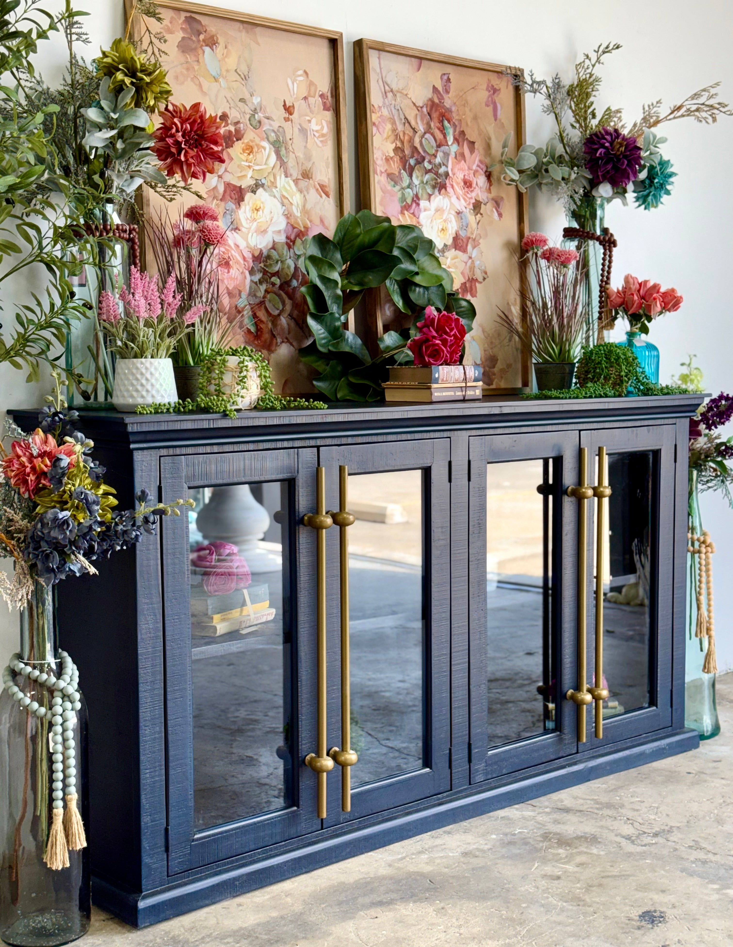 Emerson 4 Door Console-Deep Blue/Gold