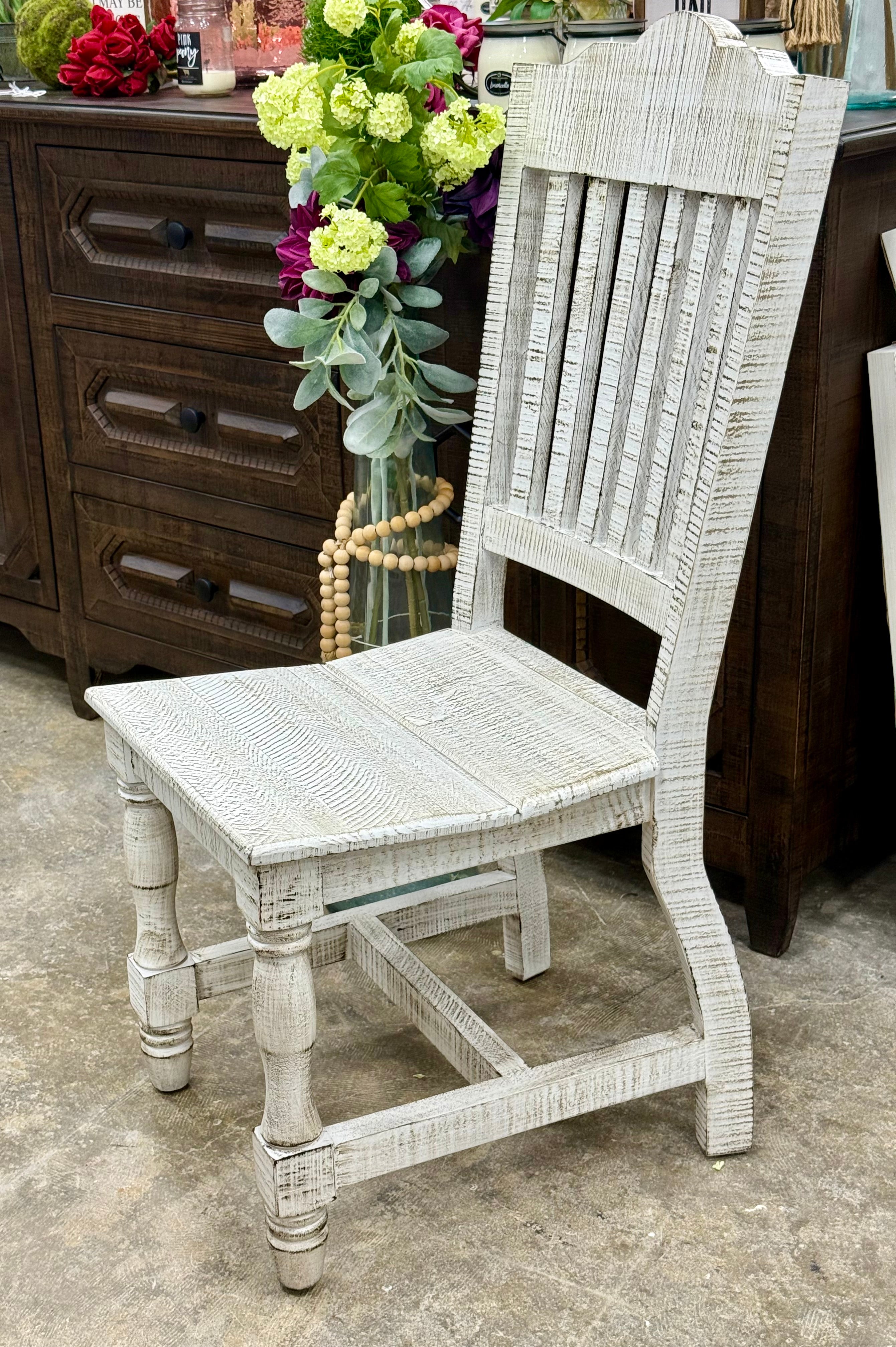 Mindy Solid Wood Dining Chair-White Wheat