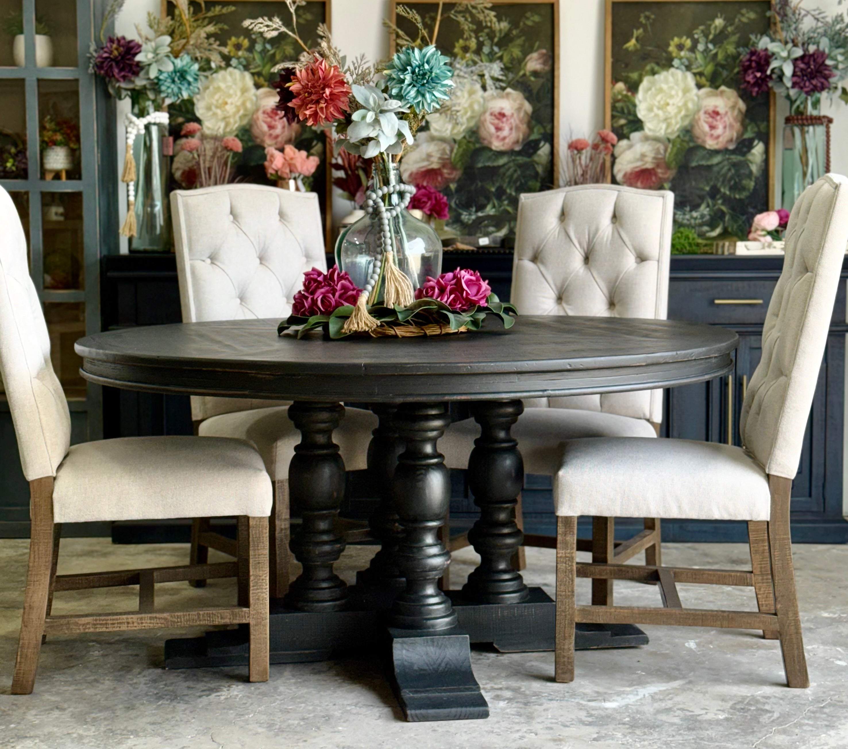 Kennedy 63" Round Dining Table-Handrubbed Black