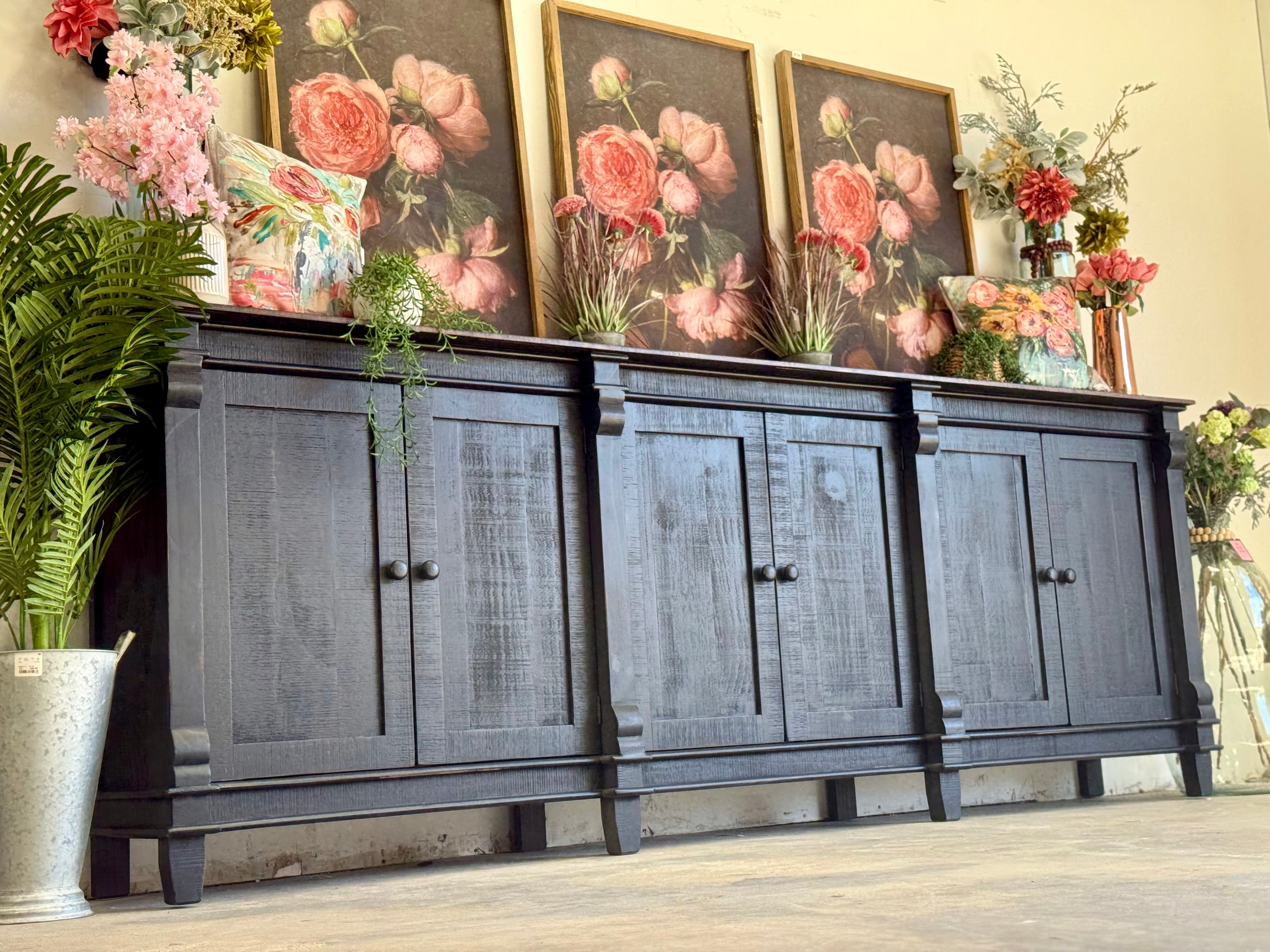 Allison 108" 6 Door Console-Handrubbed Black/Honeywood