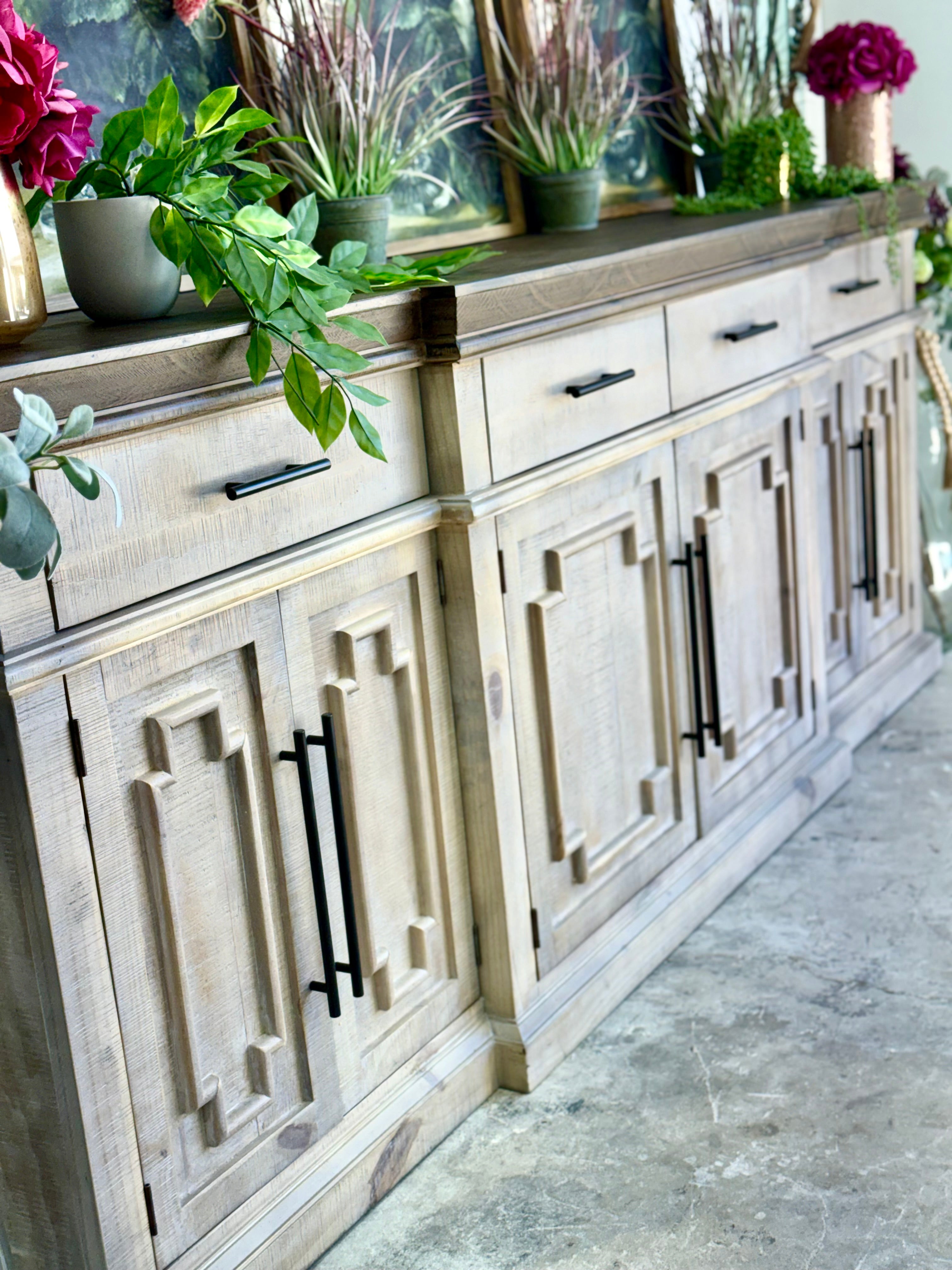 Reese 99" 6 Door Console-Soft Drift/Honeywood™