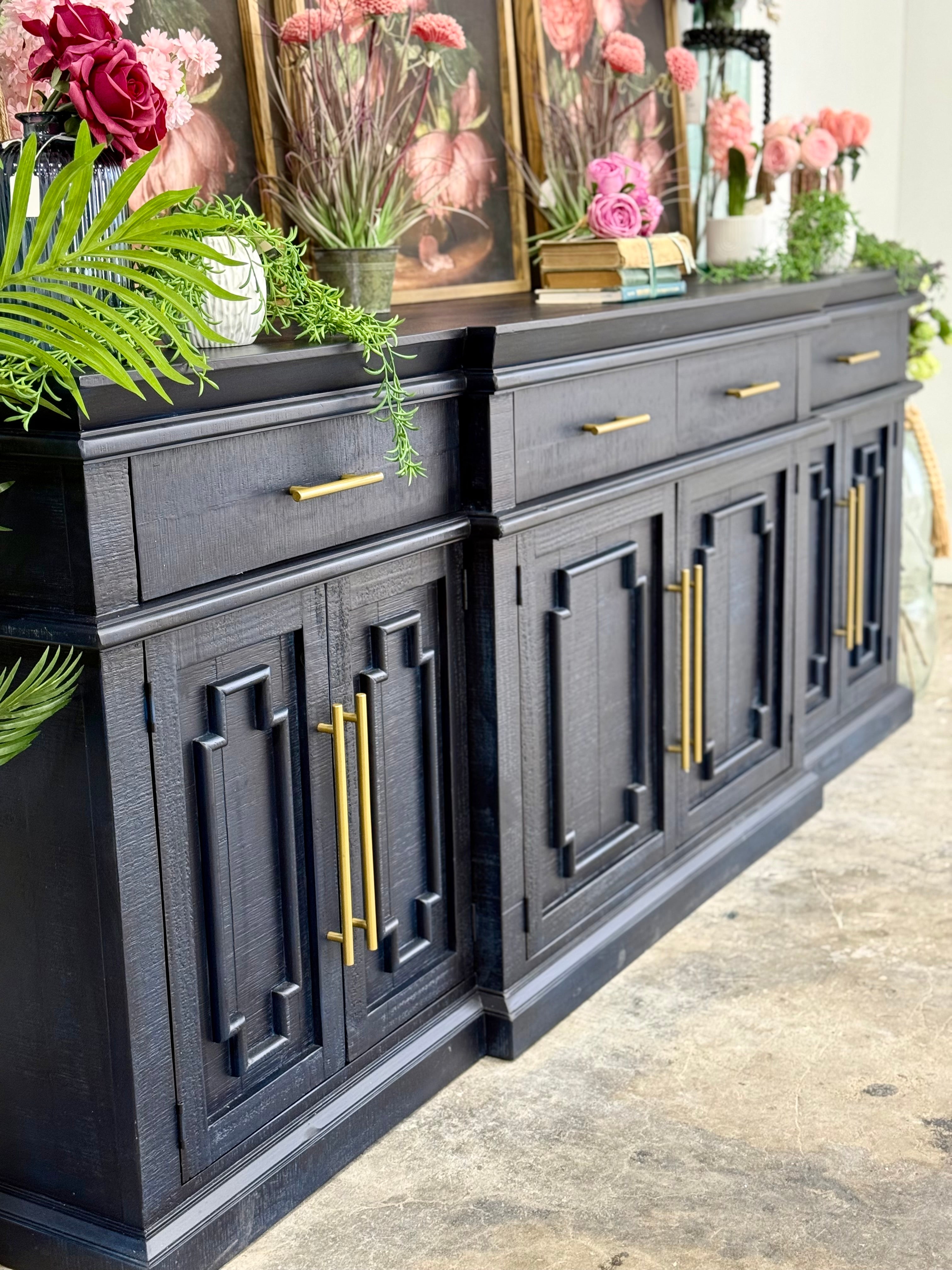 Reese 99" 6 Door Console-Deep Blue/Gold