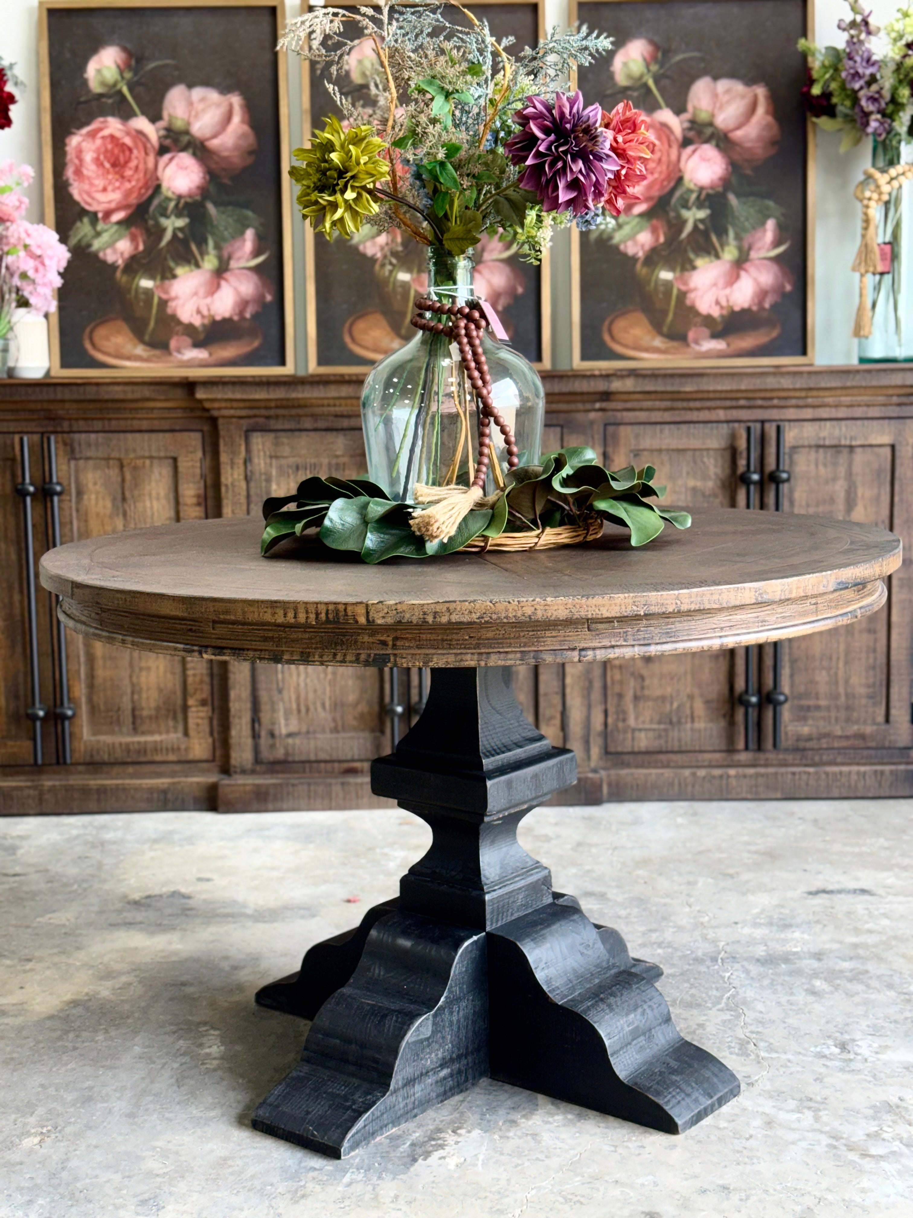 Callie 48" Round Table-Handrubbed Black/Honeywood