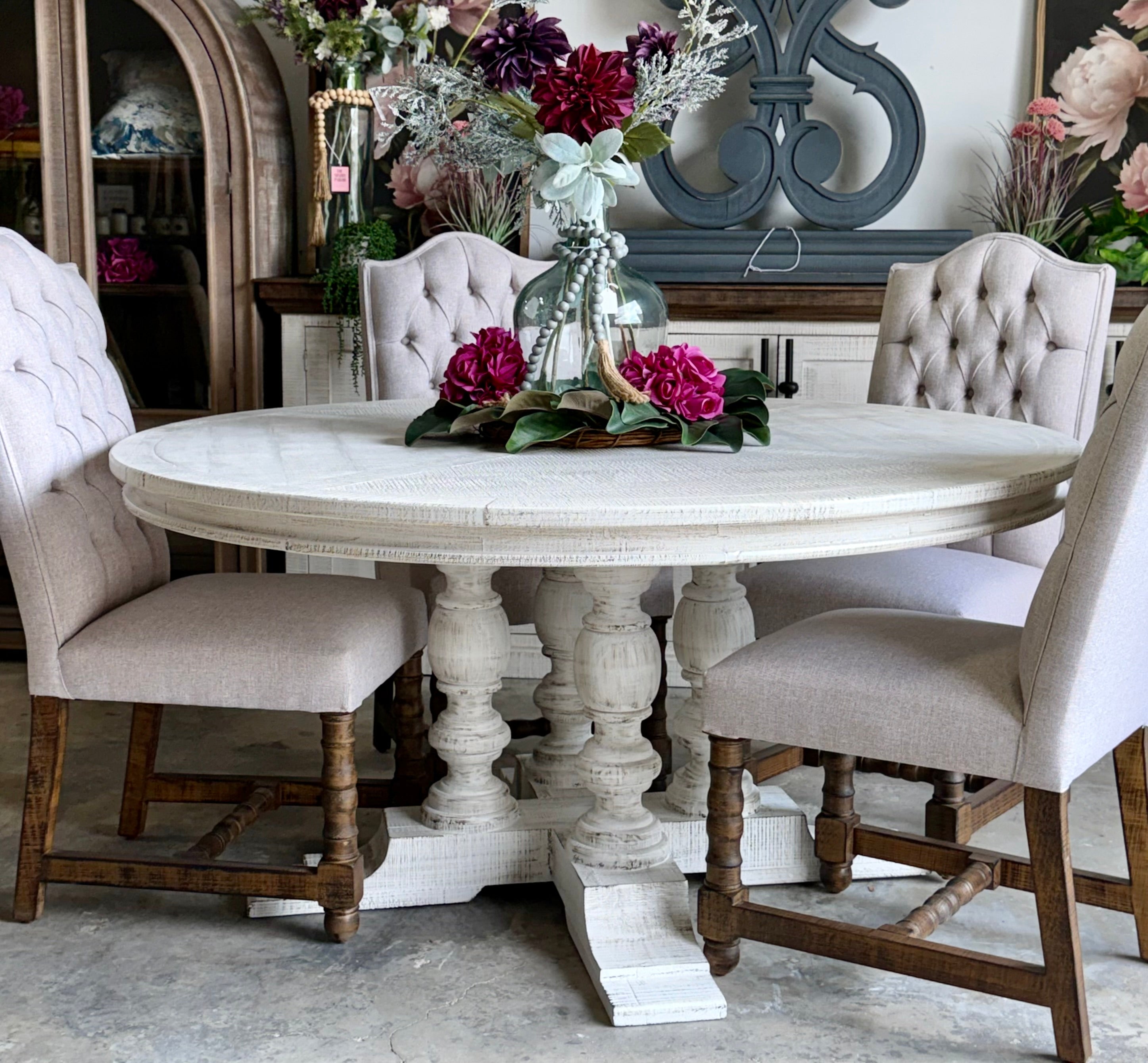 Kennedy 63" Round Dining Table-White Wheat