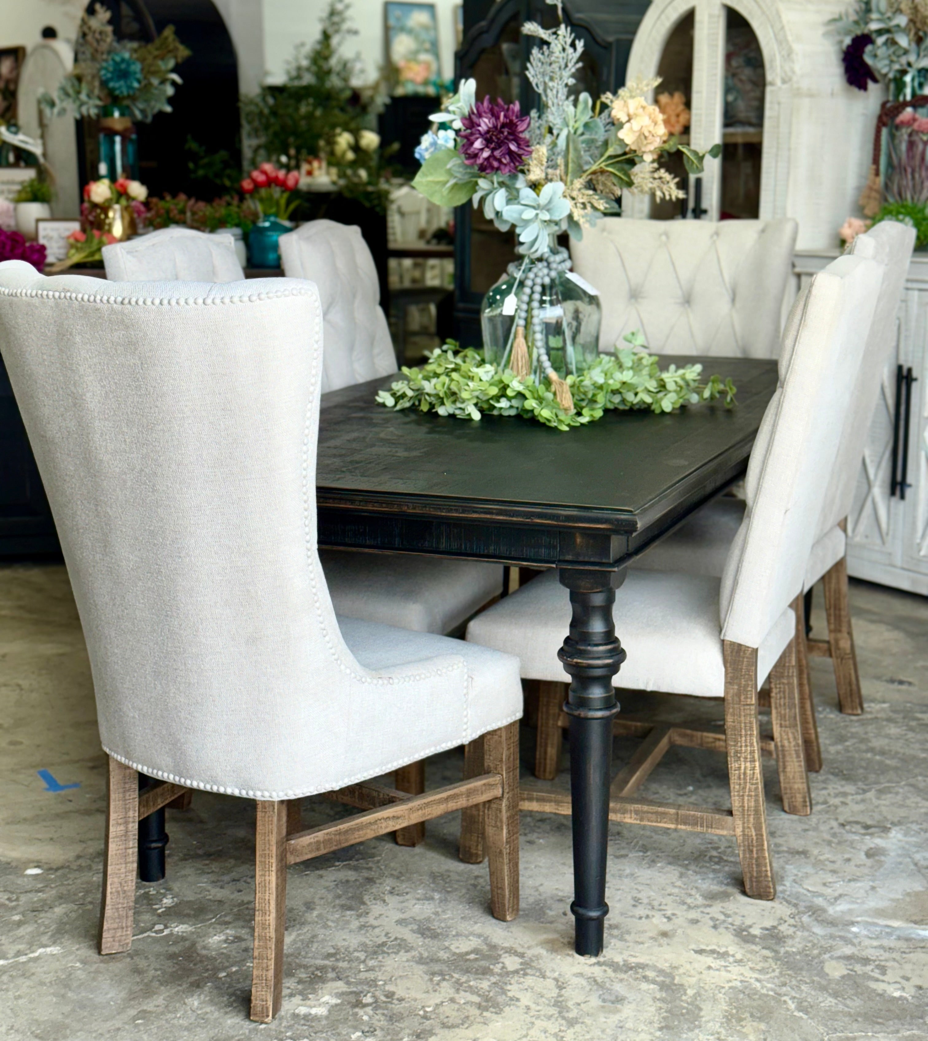 Adeline™ 7 Foot Dining Table Set With 6 Chairs-Handrubbed Black